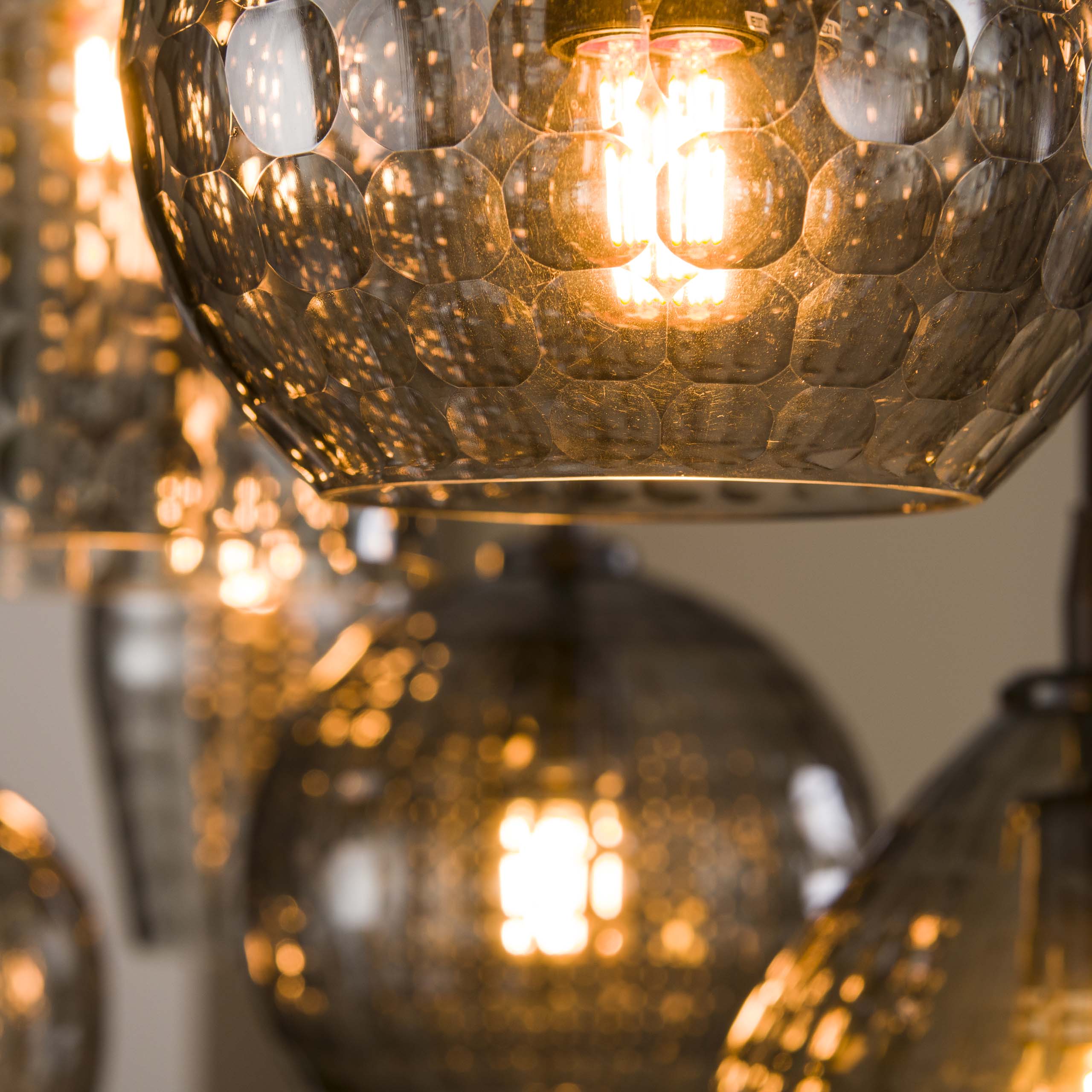 Hanging lamp Hexagon 4+3 lights - Smoke gray glass