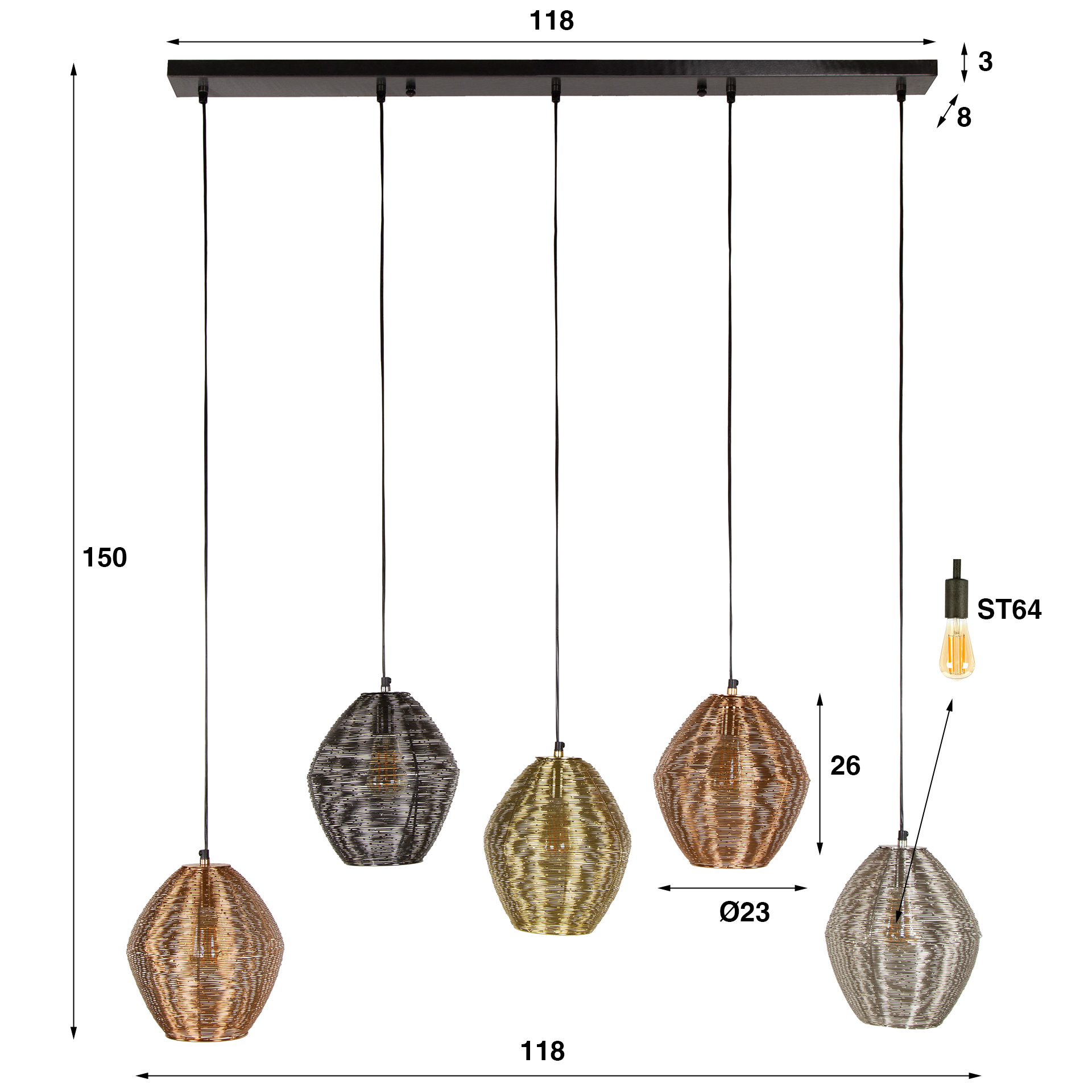 Hanging lamp 5L web mix / Matt nickel mix color