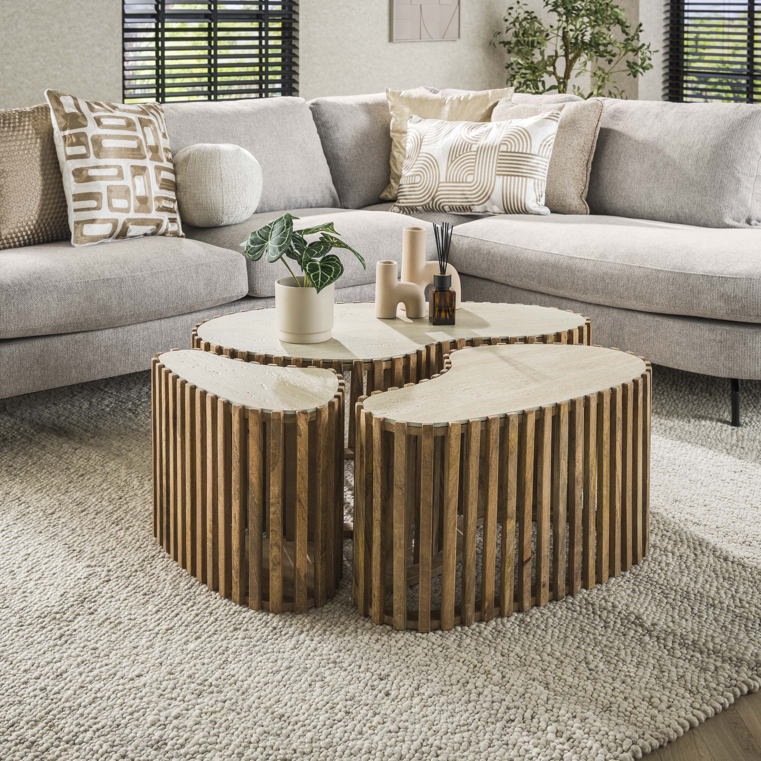Coffee table Nuovo kidney-shaped set of 3 - Solid mango sand
