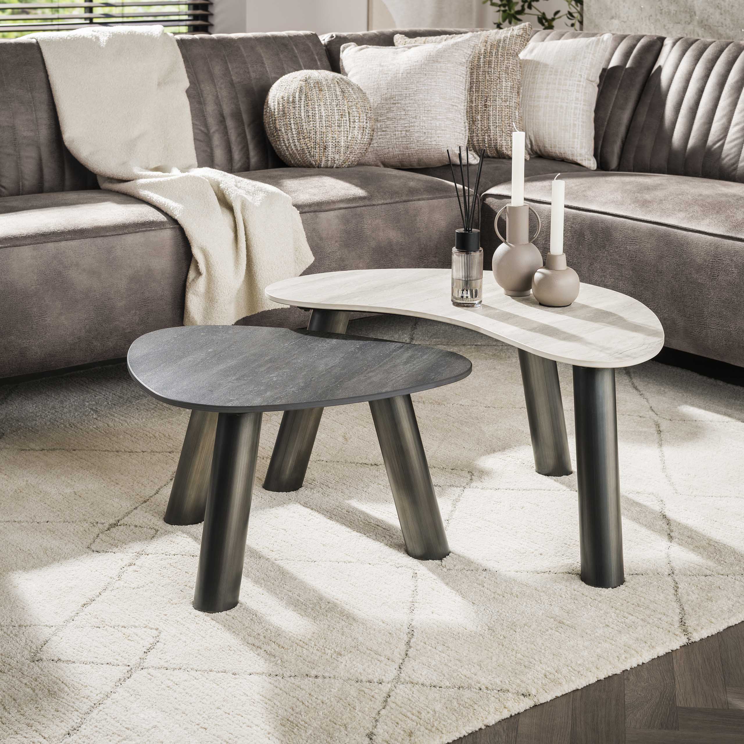 Coffee table Twin organic - Set 2 - Travertine black/grey