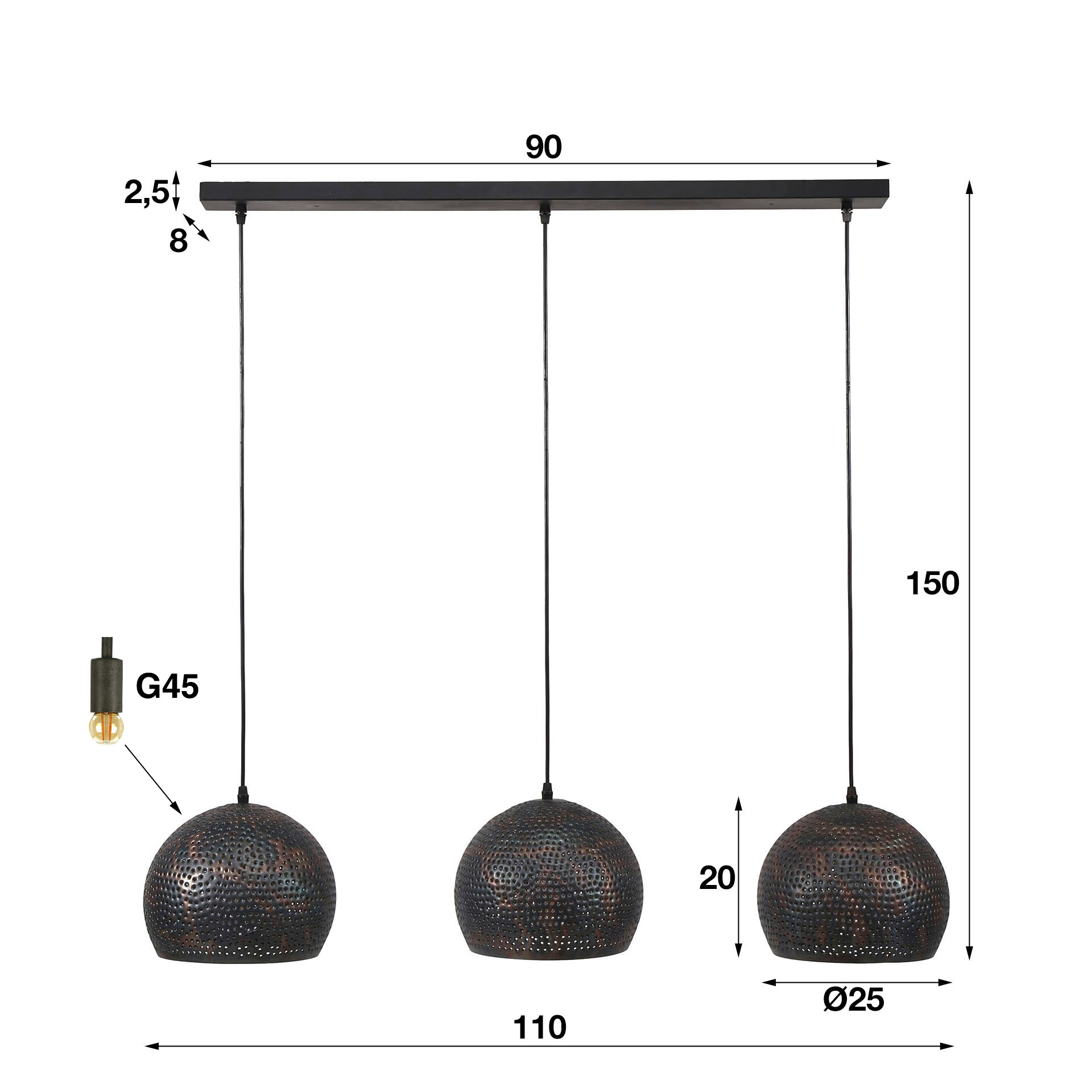 Hanging lamp 3L Globe punch