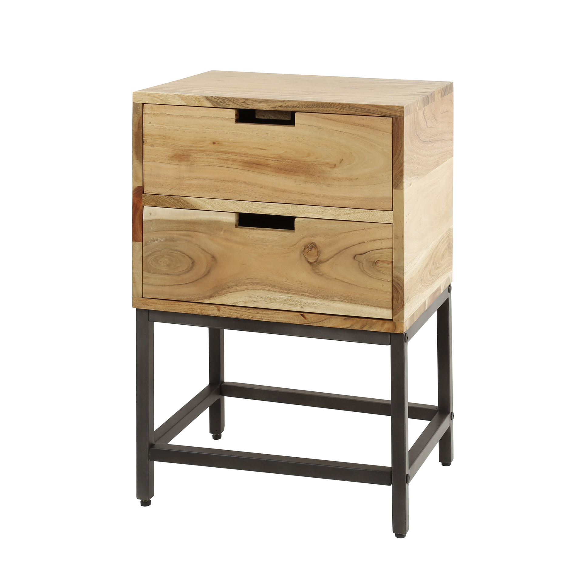 Bedside table 2L flat / Solid acacia natural