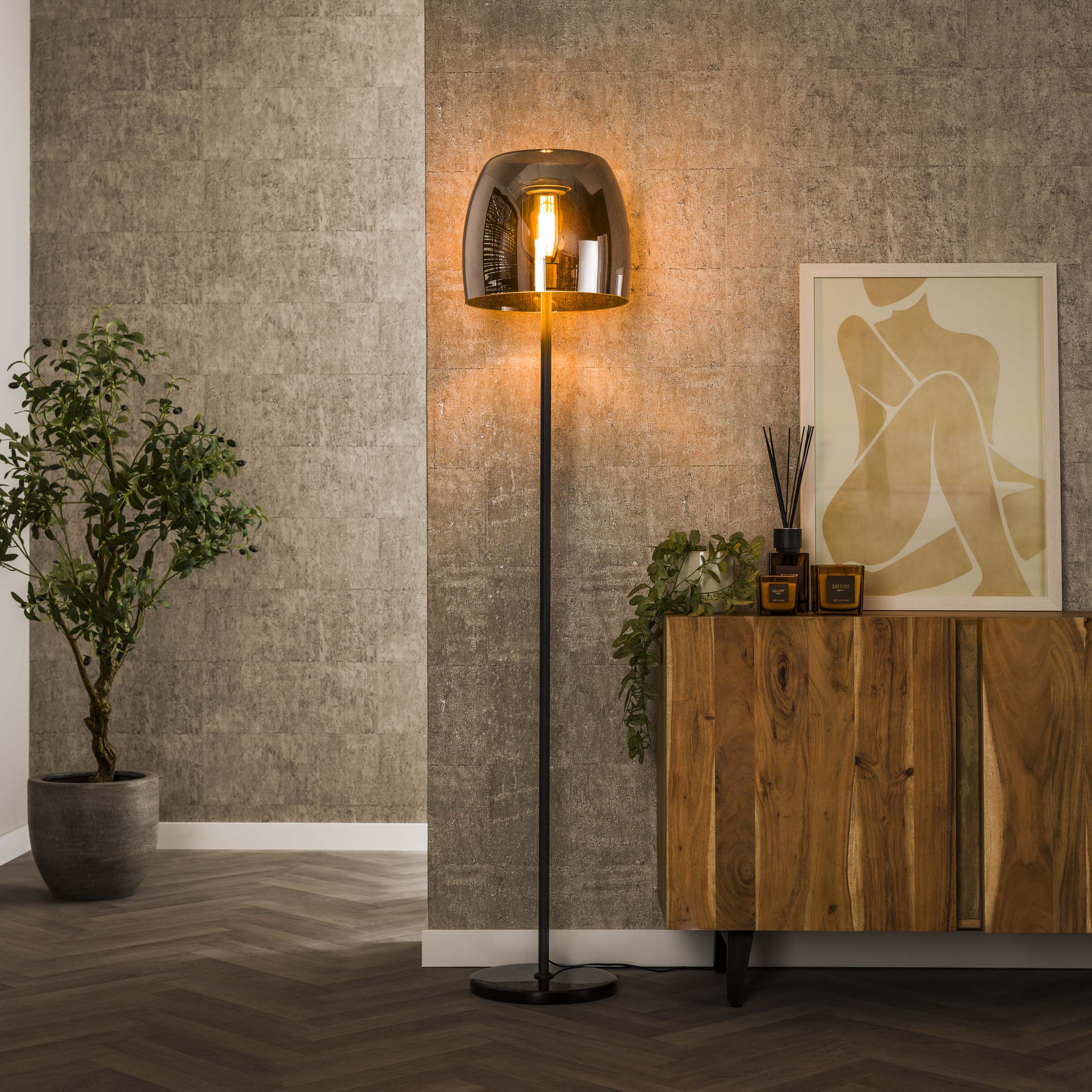 Floor lamp 1L drift glass / Smoke gray glass