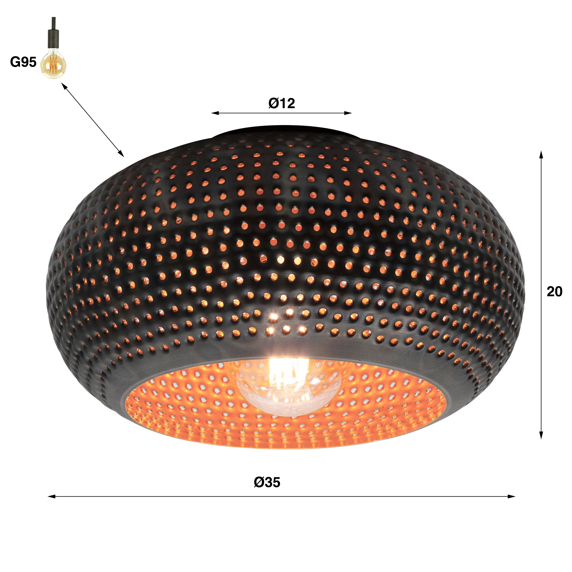 Ceiling lamp Ø35 disk punch / Black brown