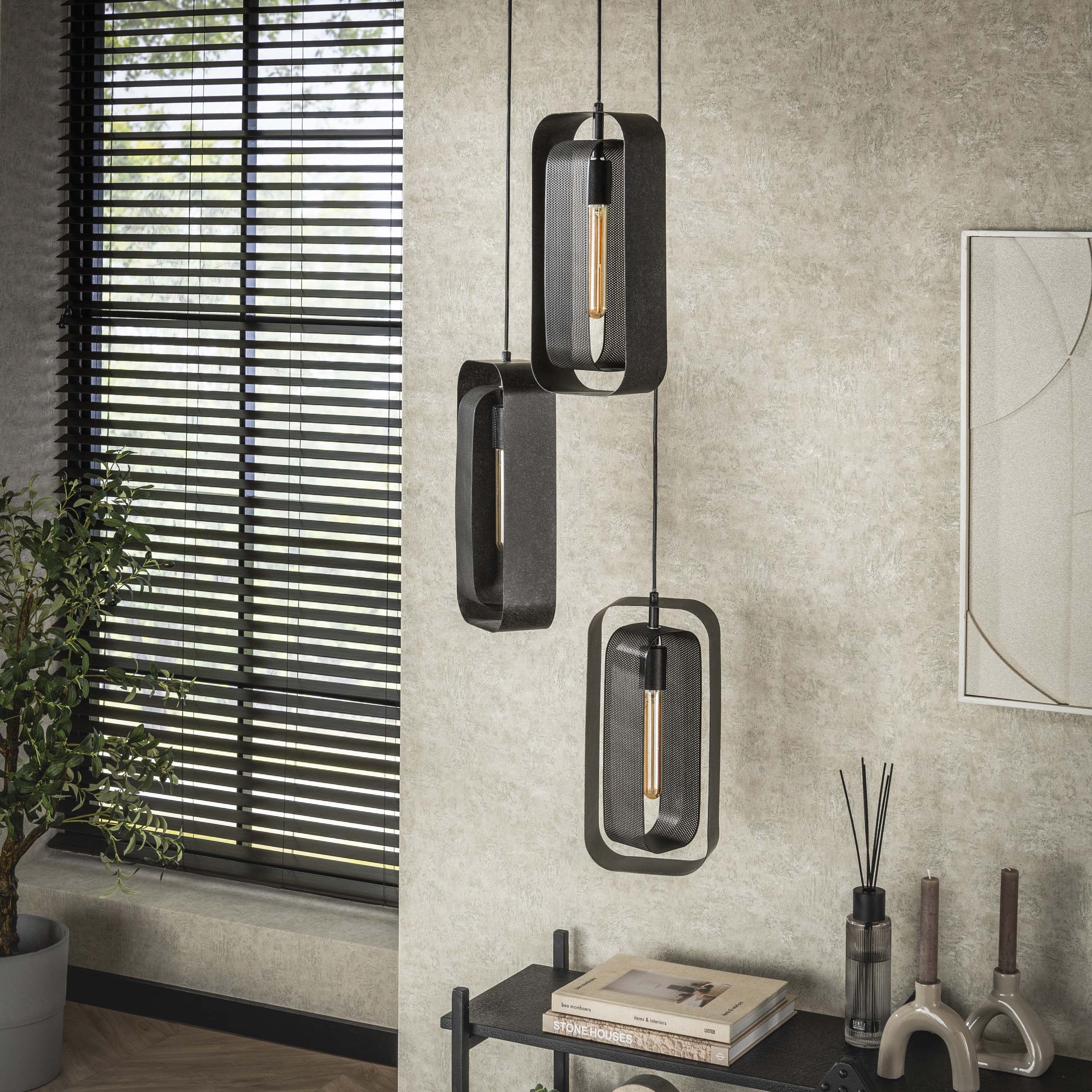 Lámpara colgante 3L malla rotar/Negro ártico