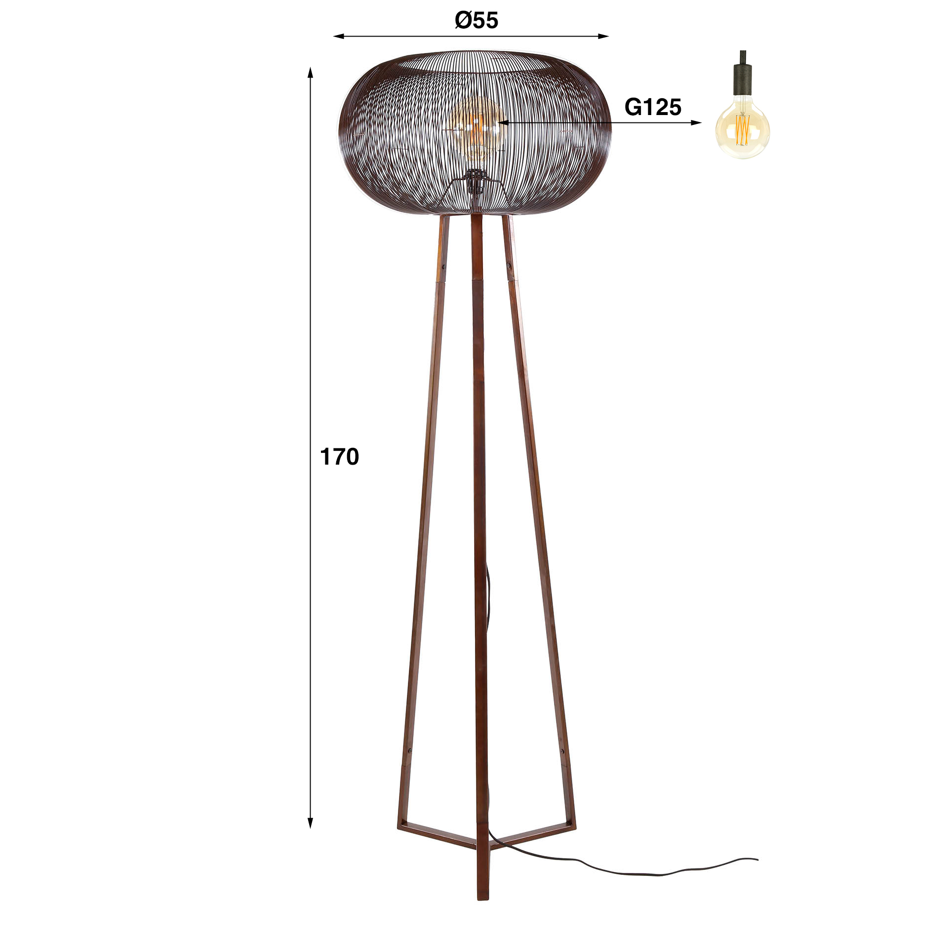 Floor lamp Copper Twist 1-light - Black nickel