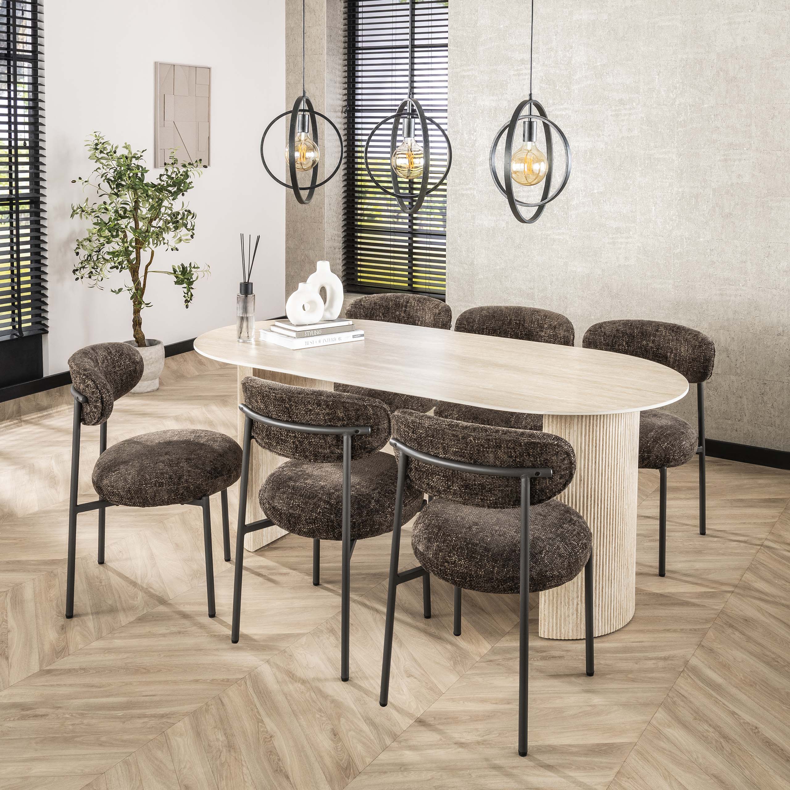 Romano Arch dining table flat oval 180 cm - Ceramic travertine