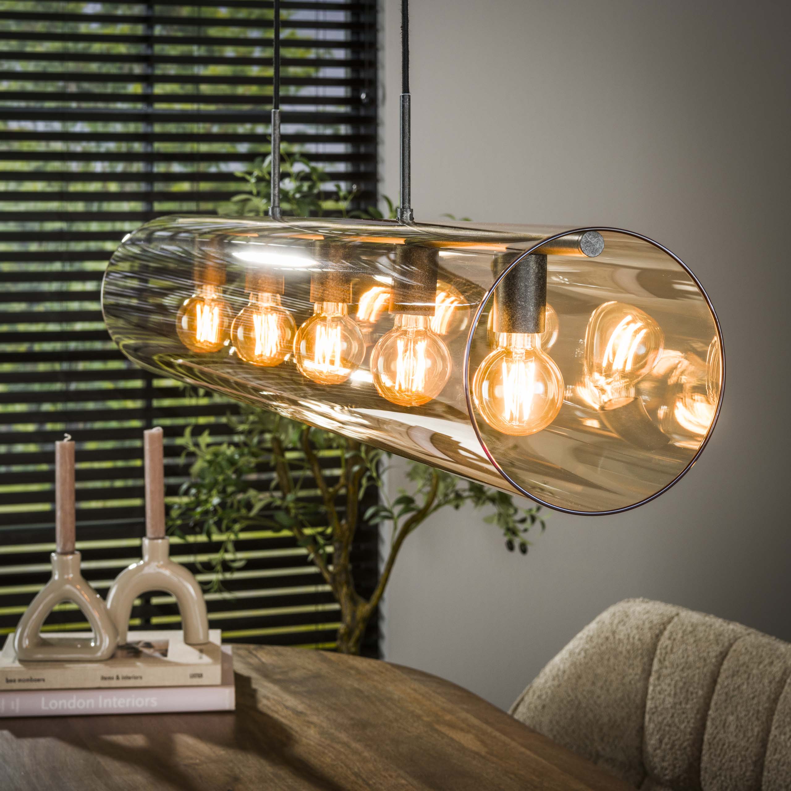 Hanging lamp 5L tube amber glass / Artic black