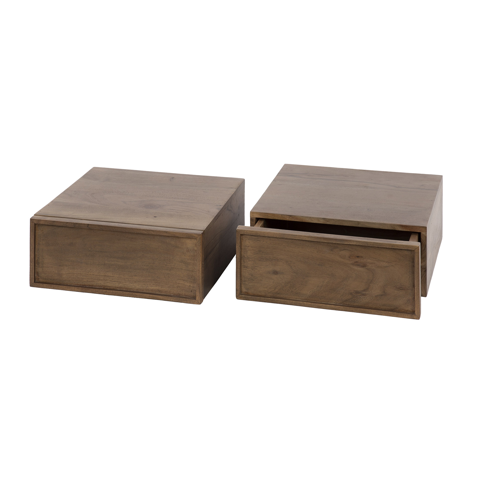 Bedside table Frame floating 1 drawer - set of 2 - Acacia brown