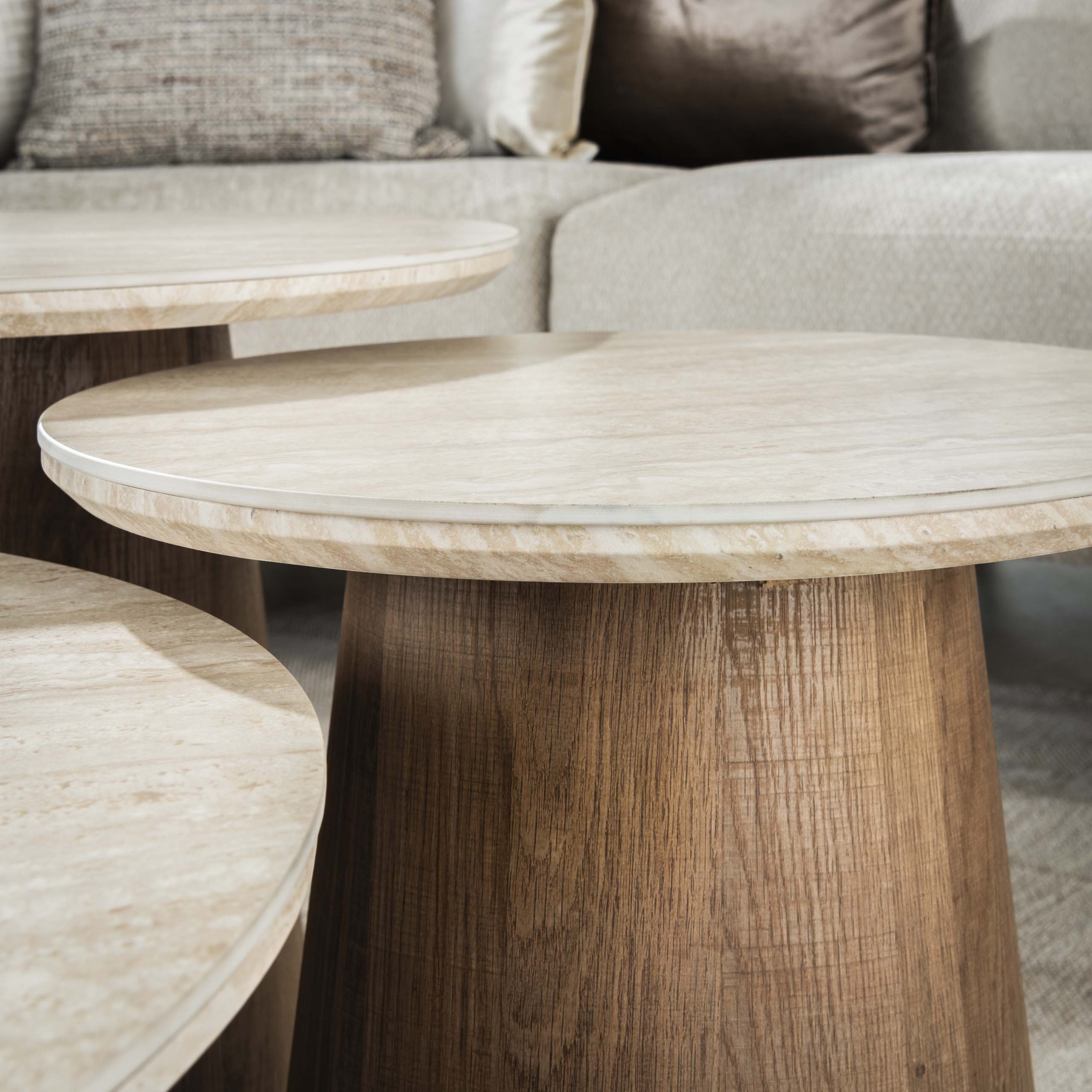 Coffee table Romano round - Set of 3 - Ceramic travertine