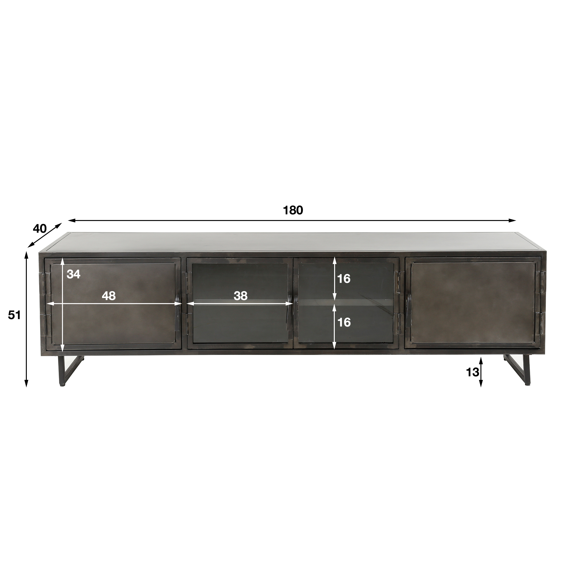 TV cabinet 180cm Rift metal / Gun metal