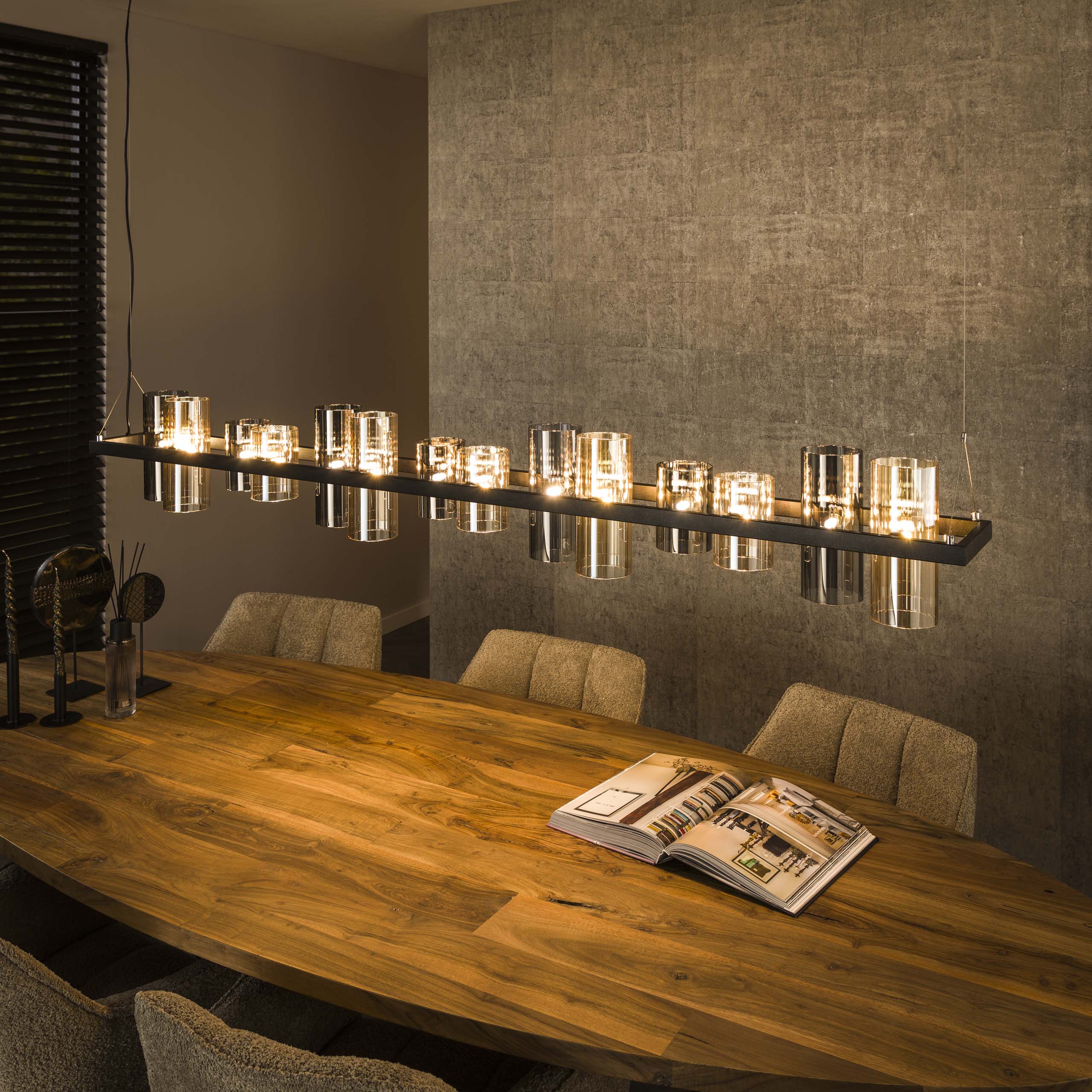 Hanging lamp 14L cylinder mixed glass (G9) / Artic black