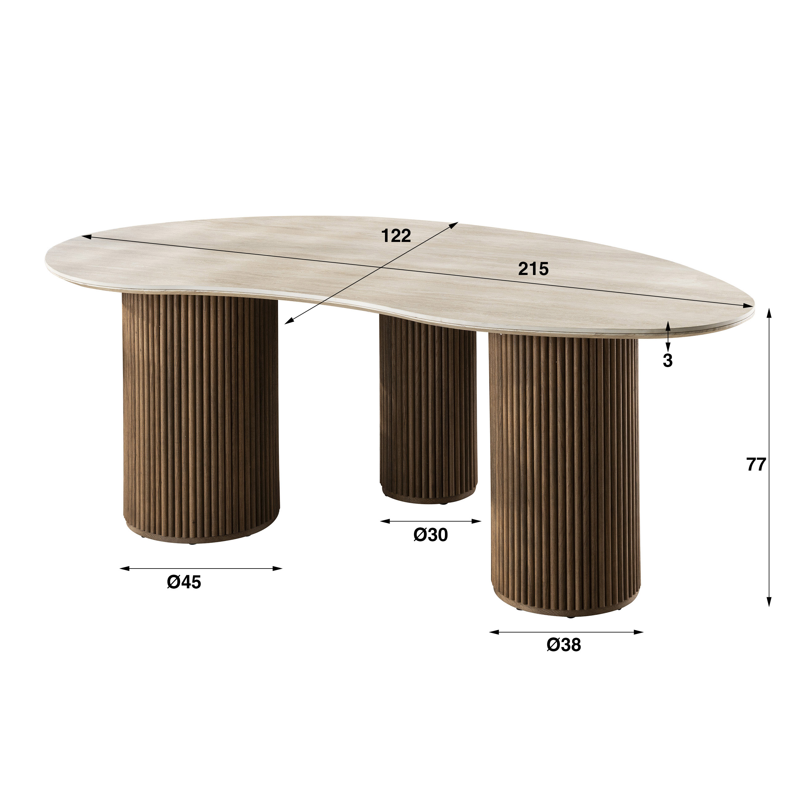 Romano dining table kidney-shaped 215 cm - 3D ceramic travertine