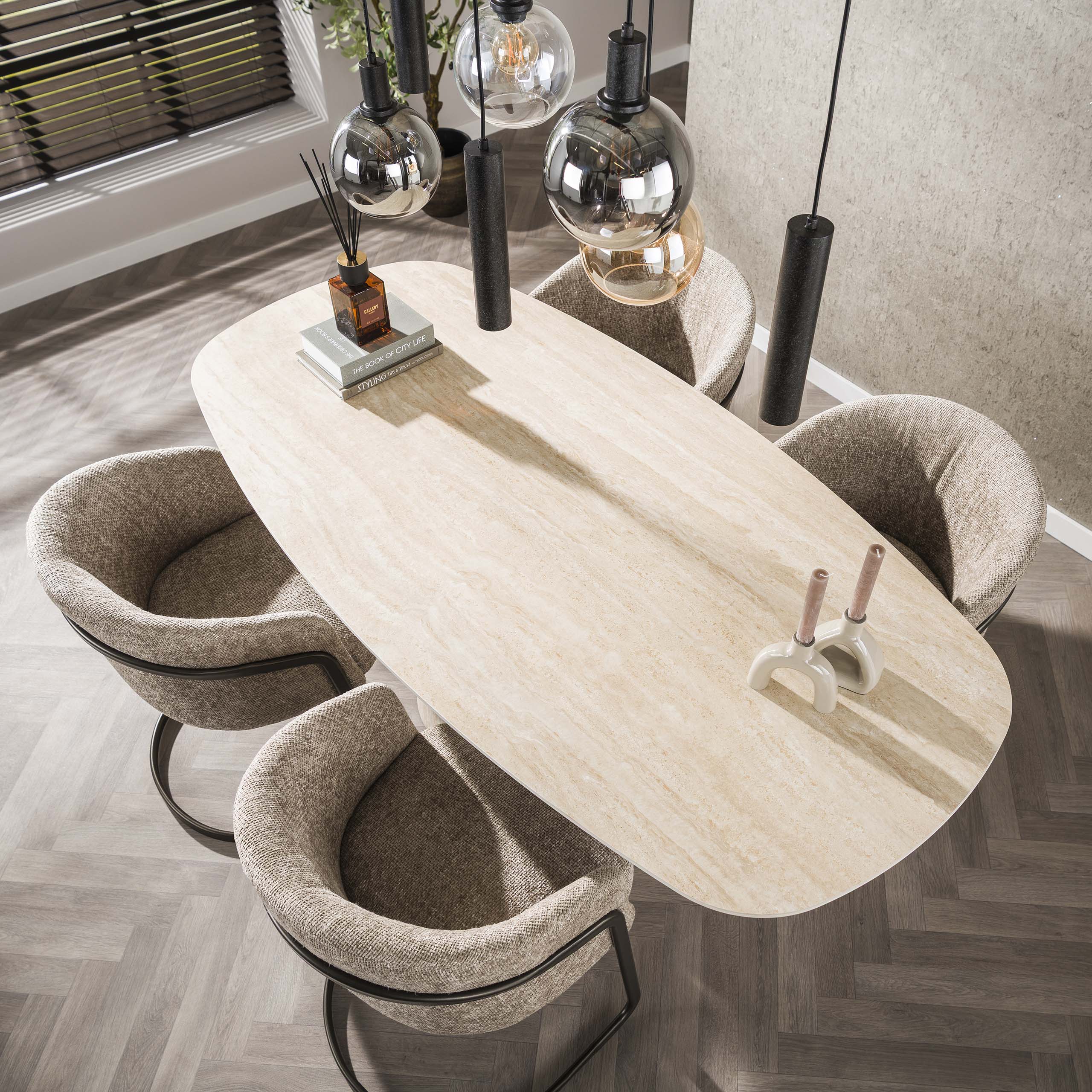 Dining table Centro Danish oval 180 cm - Ceramic travertine