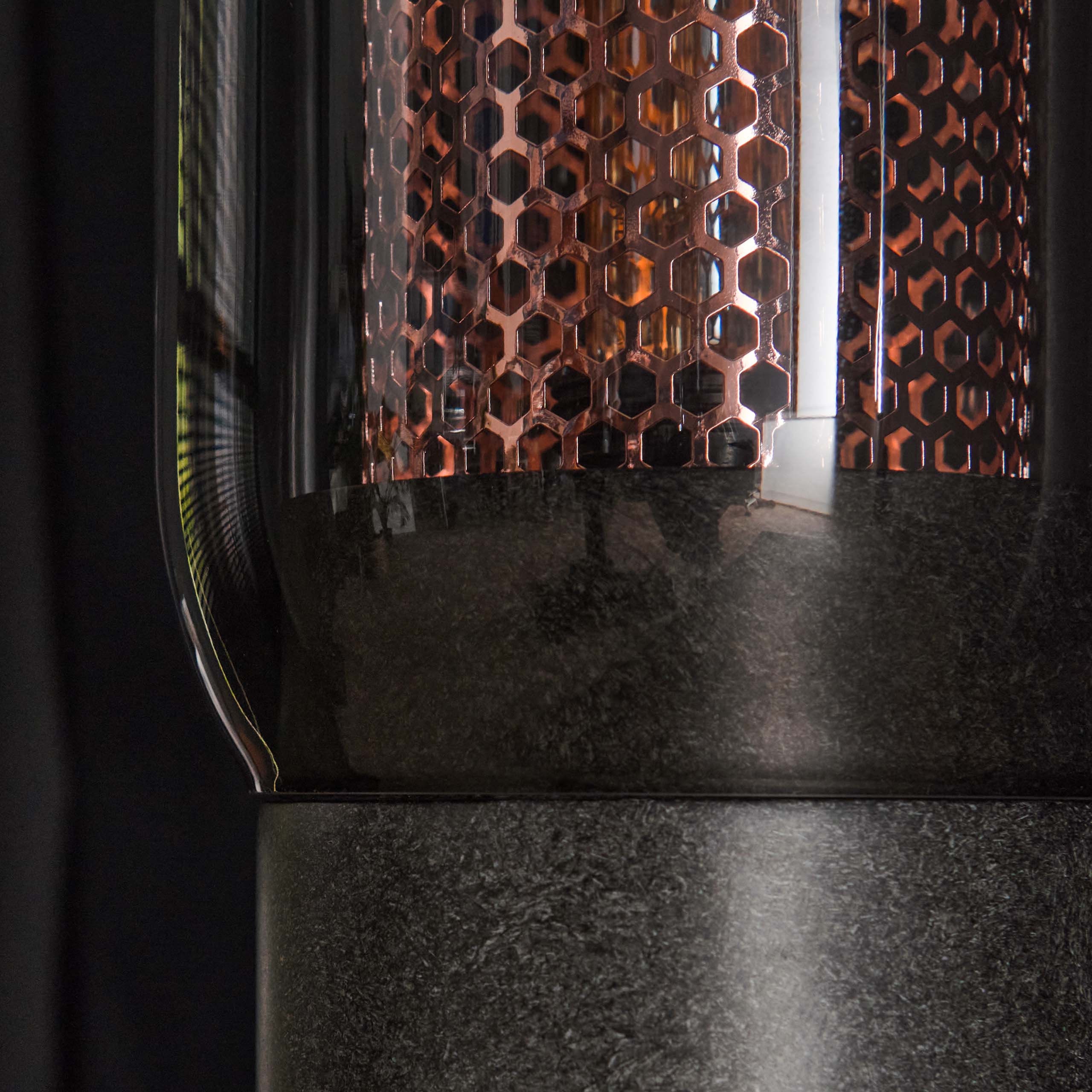 Table lamp smoke glass-perforated steel / Artic black