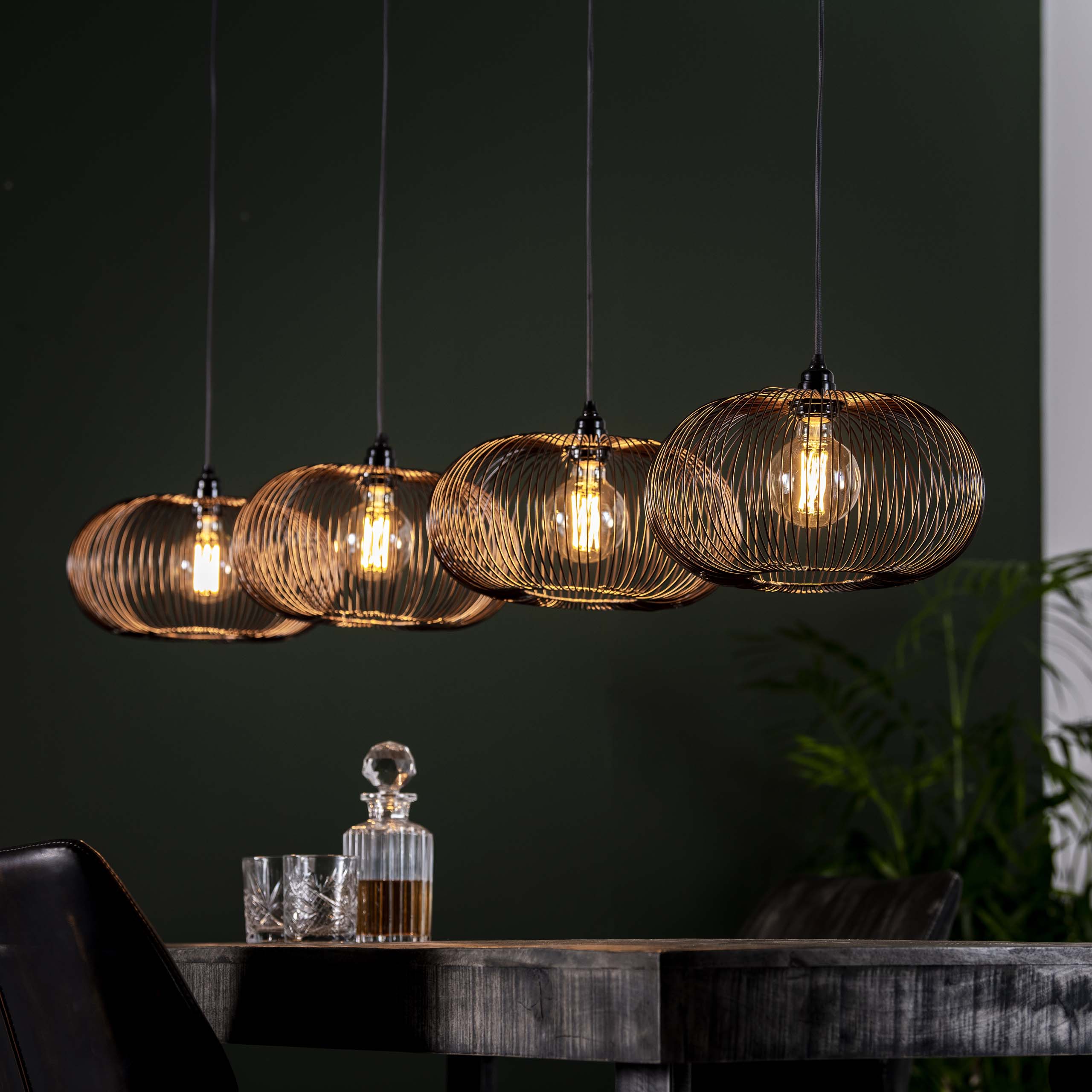 Hanging lamp 4x Ø35 disk wire copper twist / Black nickel