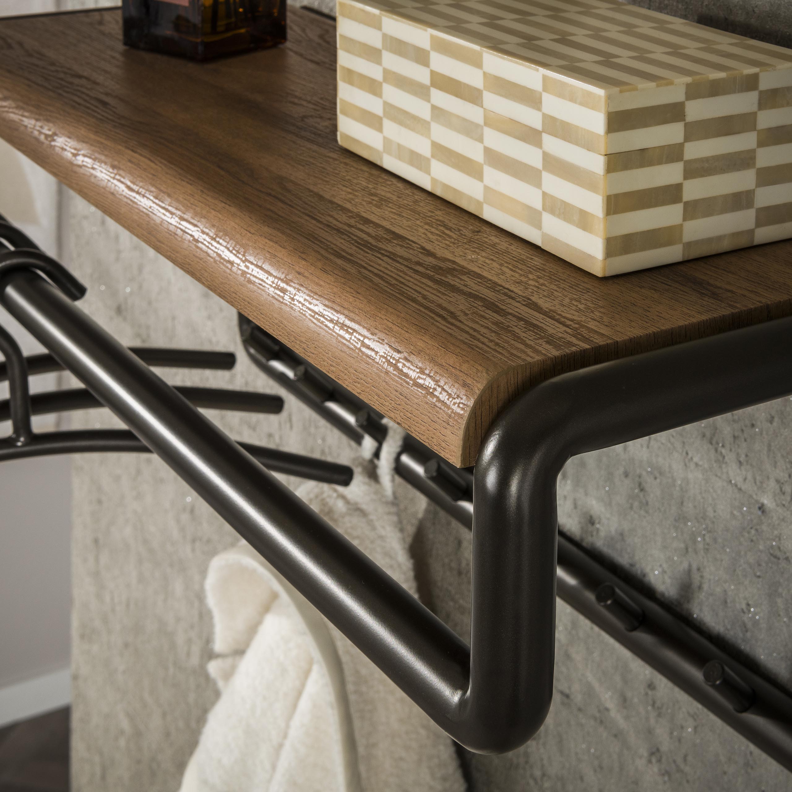 Coat rack Luno rod & hat shelf 8 hooks - Drift brown