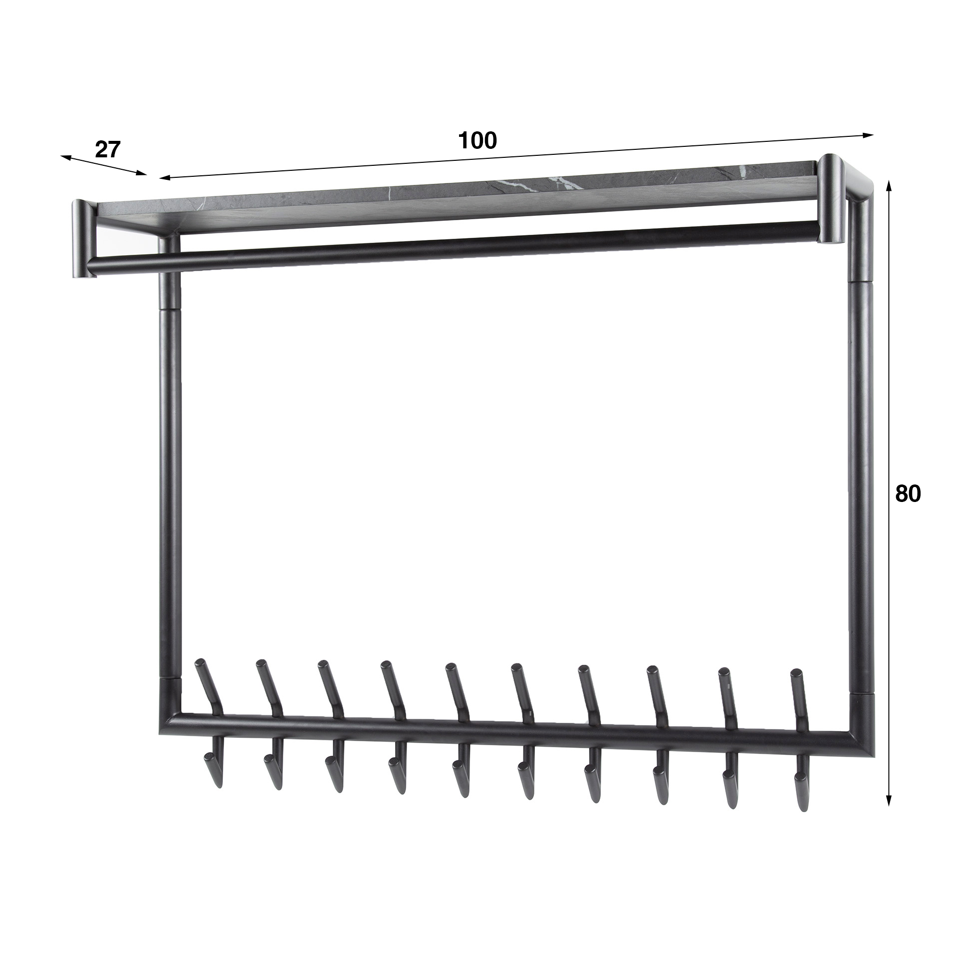 Coat rack Tenaro high - rod & hat shelf - 20 hooks