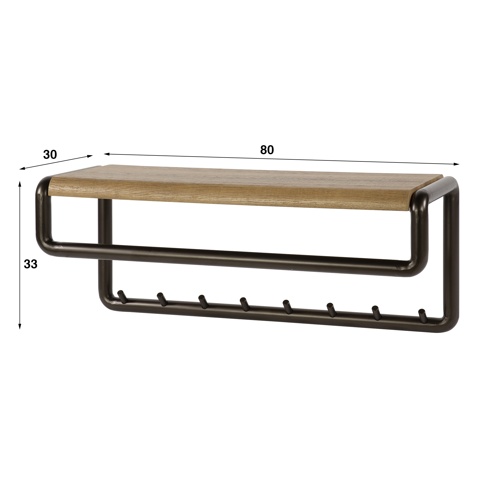 Coat rack Luno rod & hat shelf 8 hooks - Drift brown
