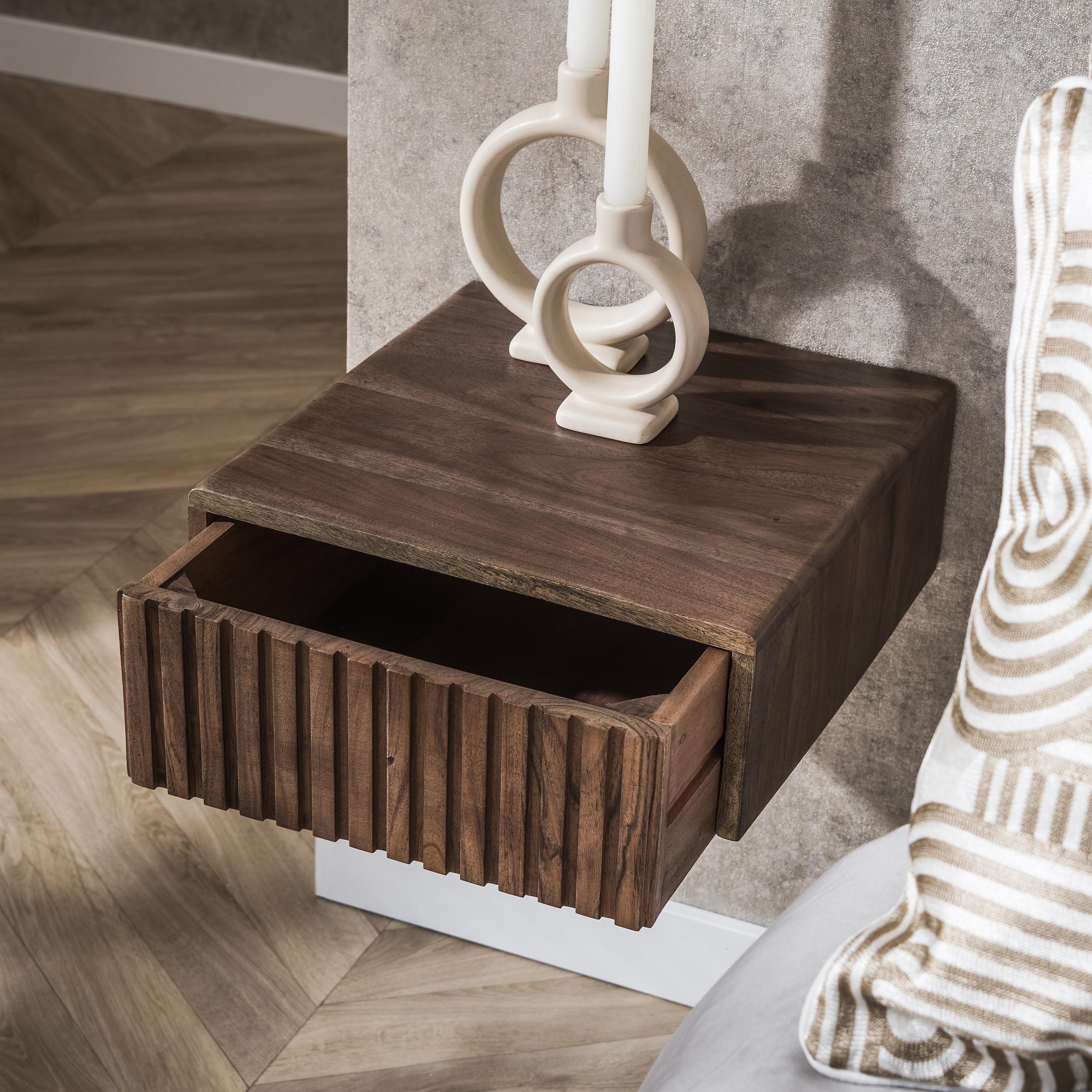 Bedside table Carve floating - 1 drawer - per 2 - Acacia brown