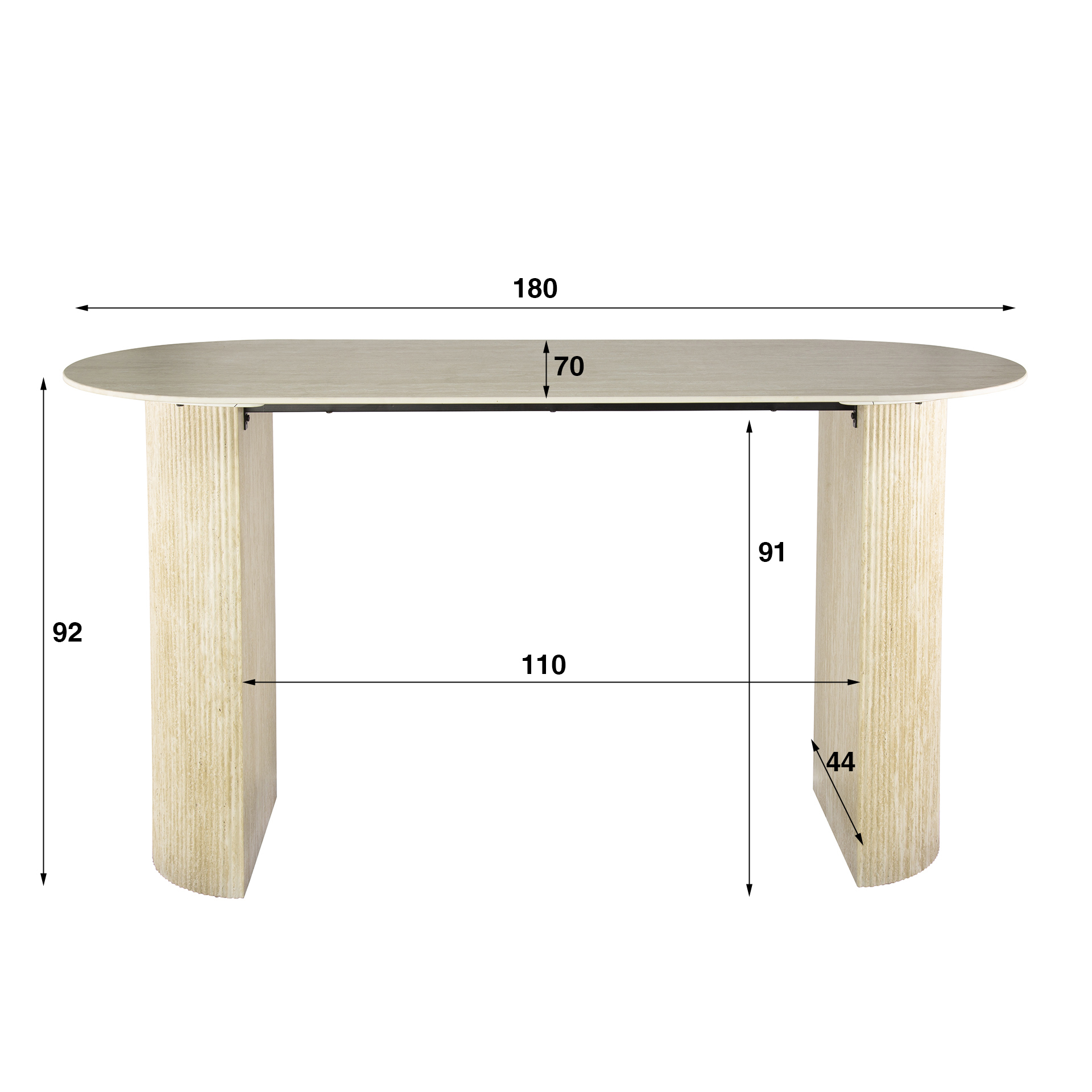 Bar table Romano Arch flat oval 180 - Ceramic travertine