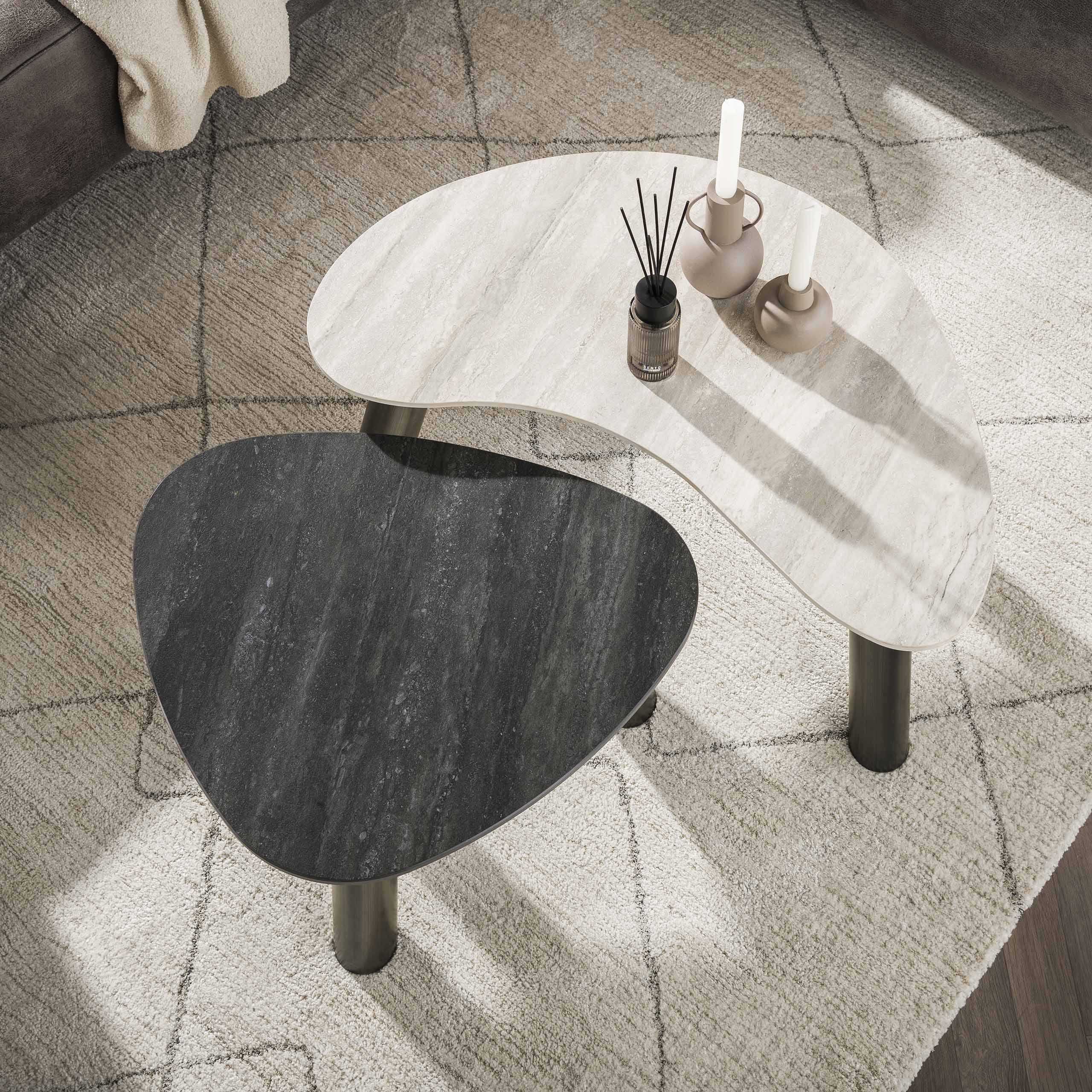 Coffee table Twin organic - Set 2 - Travertine black/grey