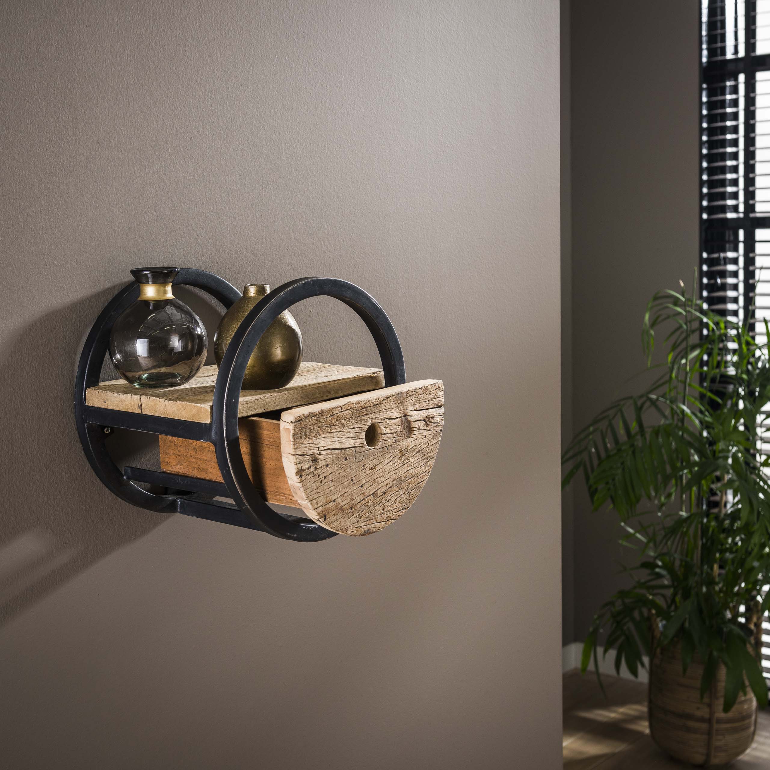 Wall shelf Circular 1 drawer Ø30 - Robust hardwood