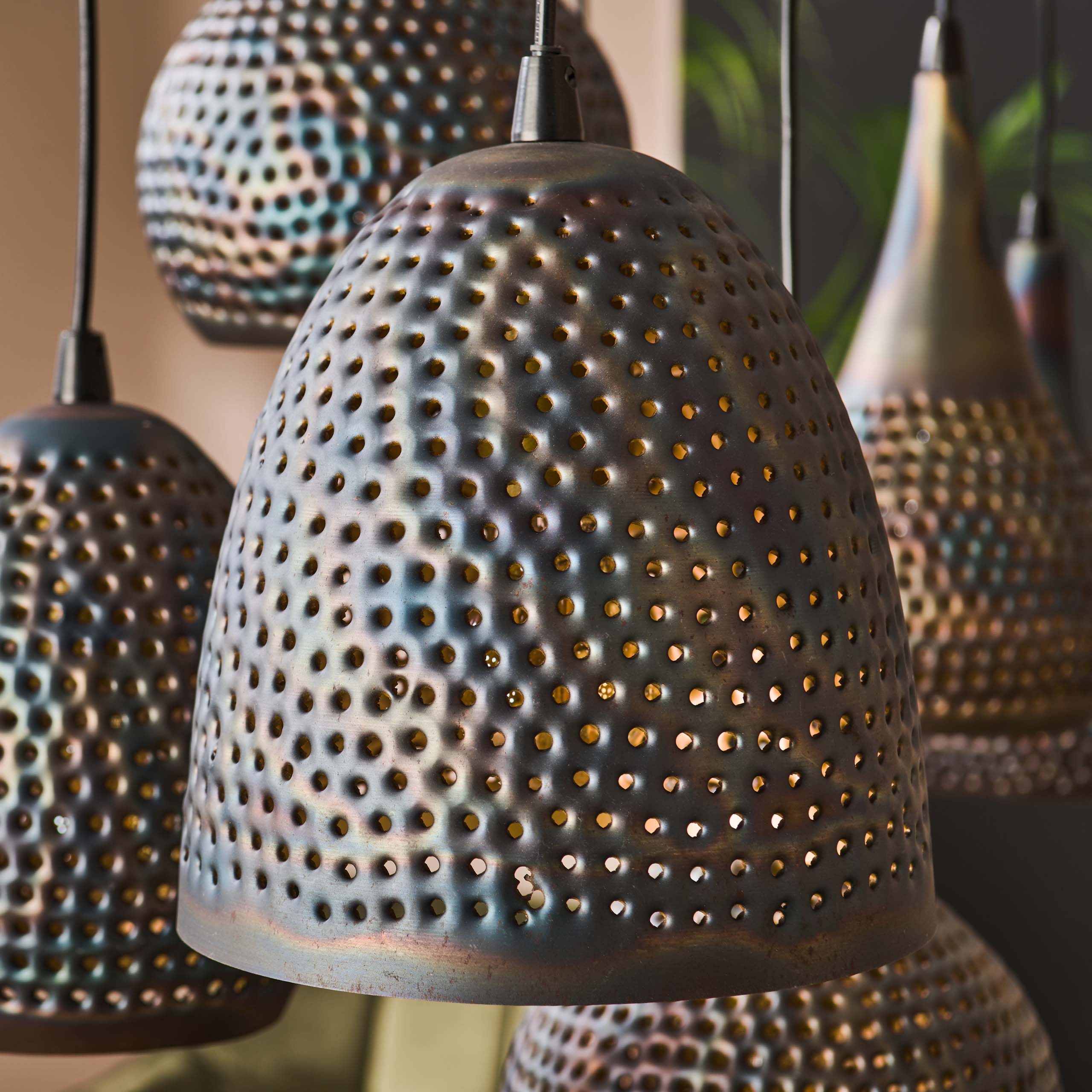 Hanging lamp 4+3 punch mix / Black brown