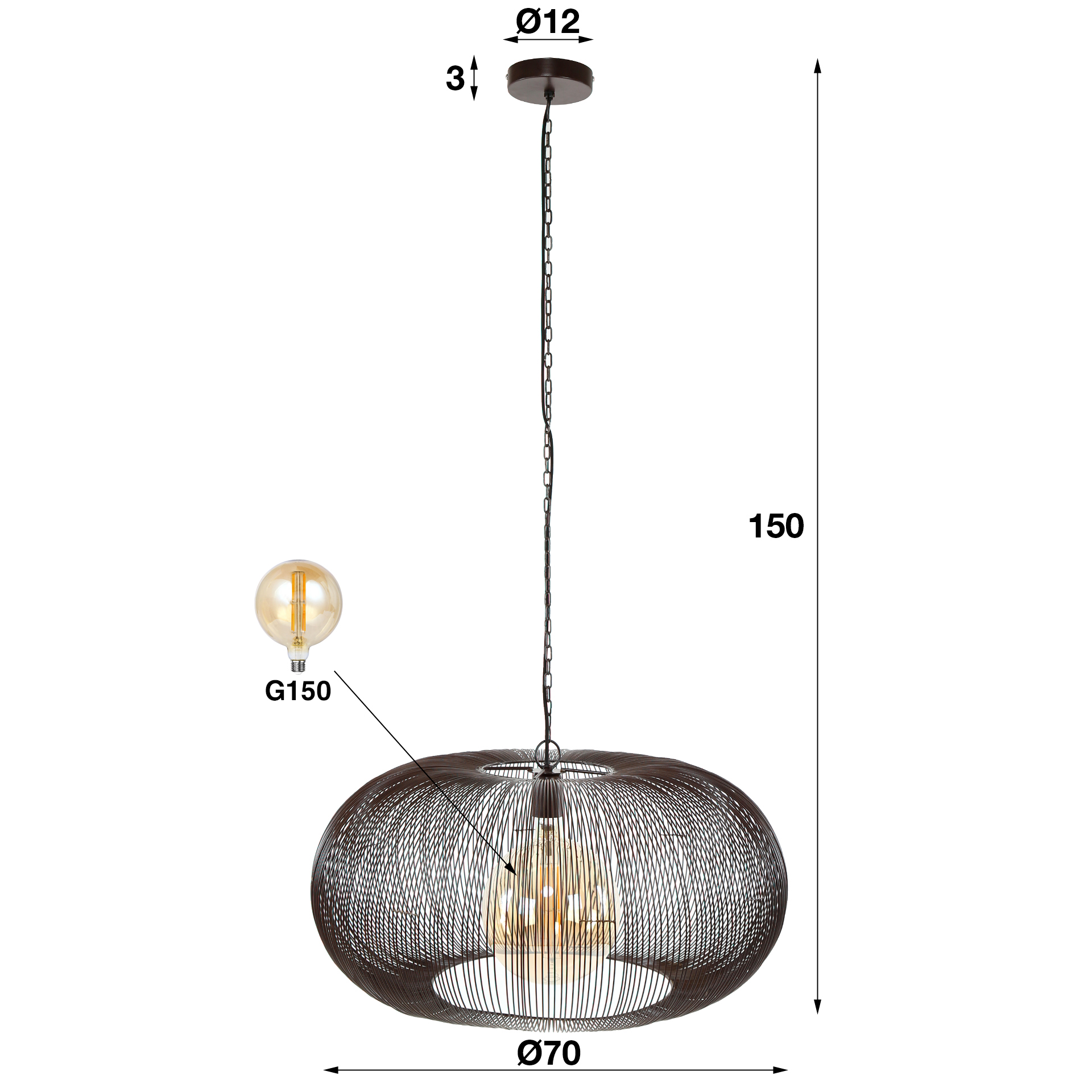 Hanging lamp Ø70 copper twist / Black nickel