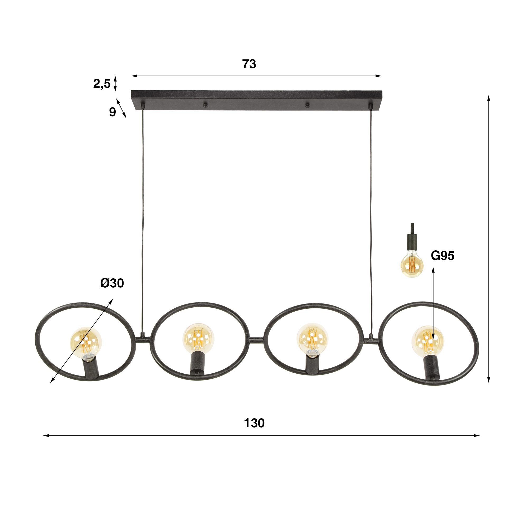Hanging lamp Loop 4-light Artic black