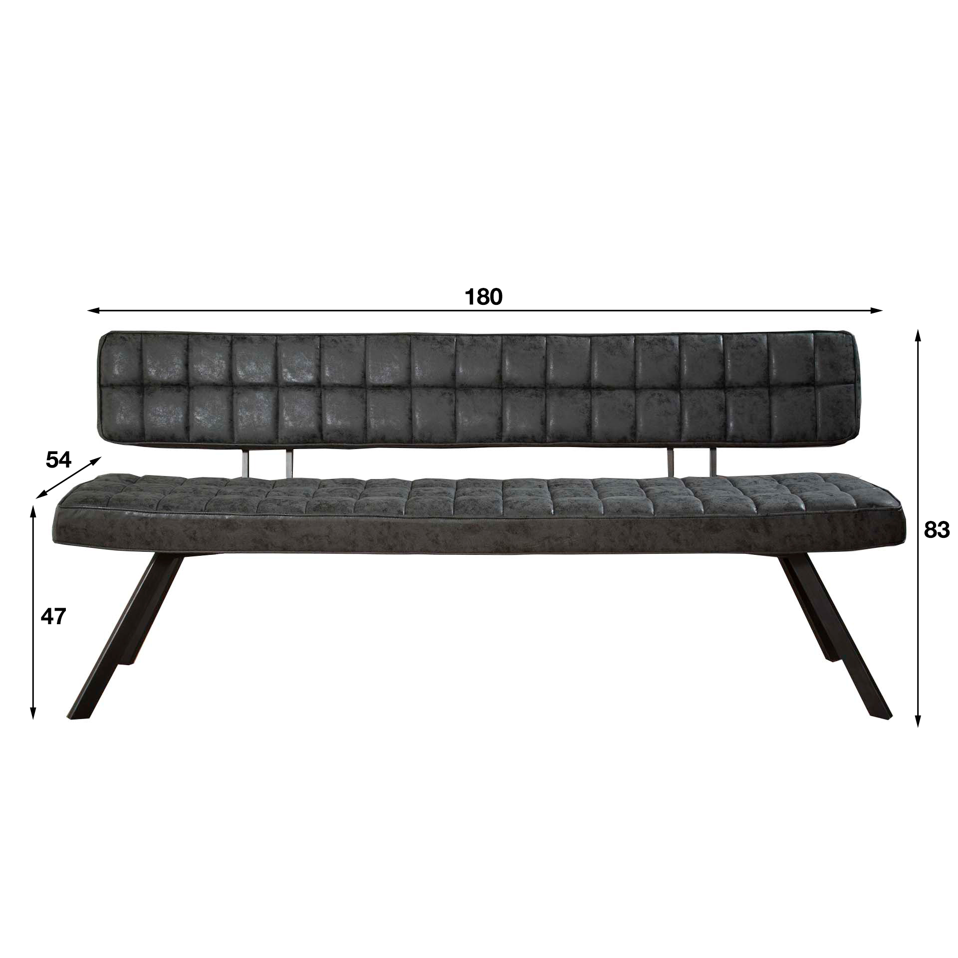 Sofá de comedor de 180 cm con punto de cruz y respaldo abierto. / Cera PU negra