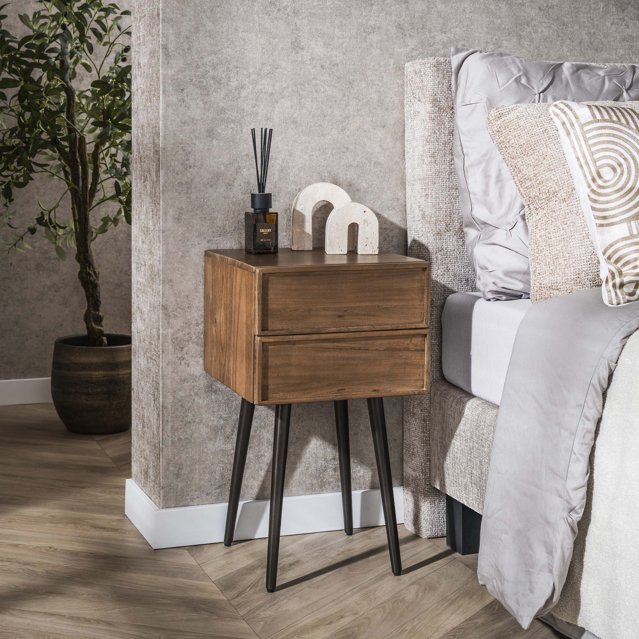 Bedside Table Frame 2 drawers - Solid acacia brown