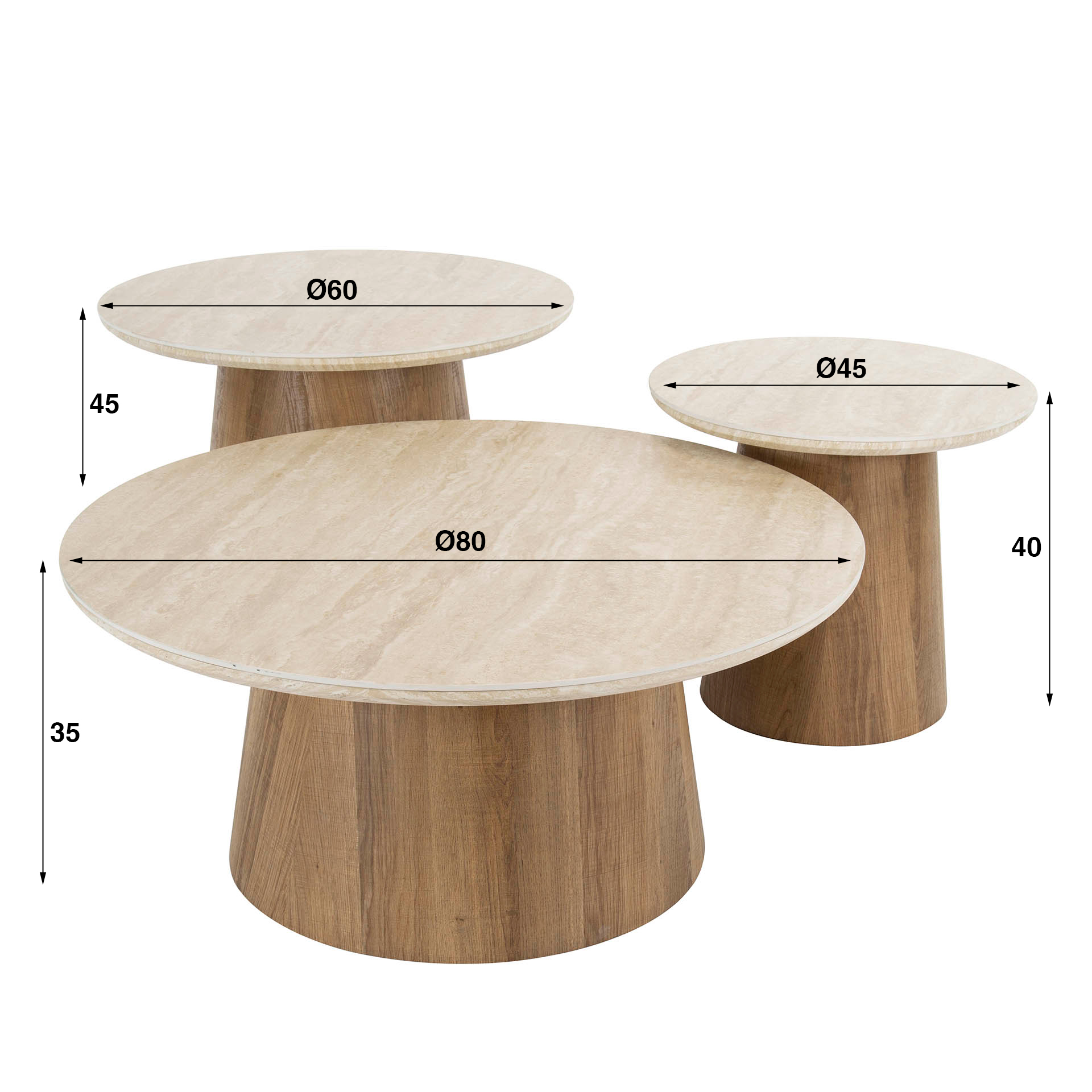 Coffee table Romano round - Set of 3 - Ceramic travertine