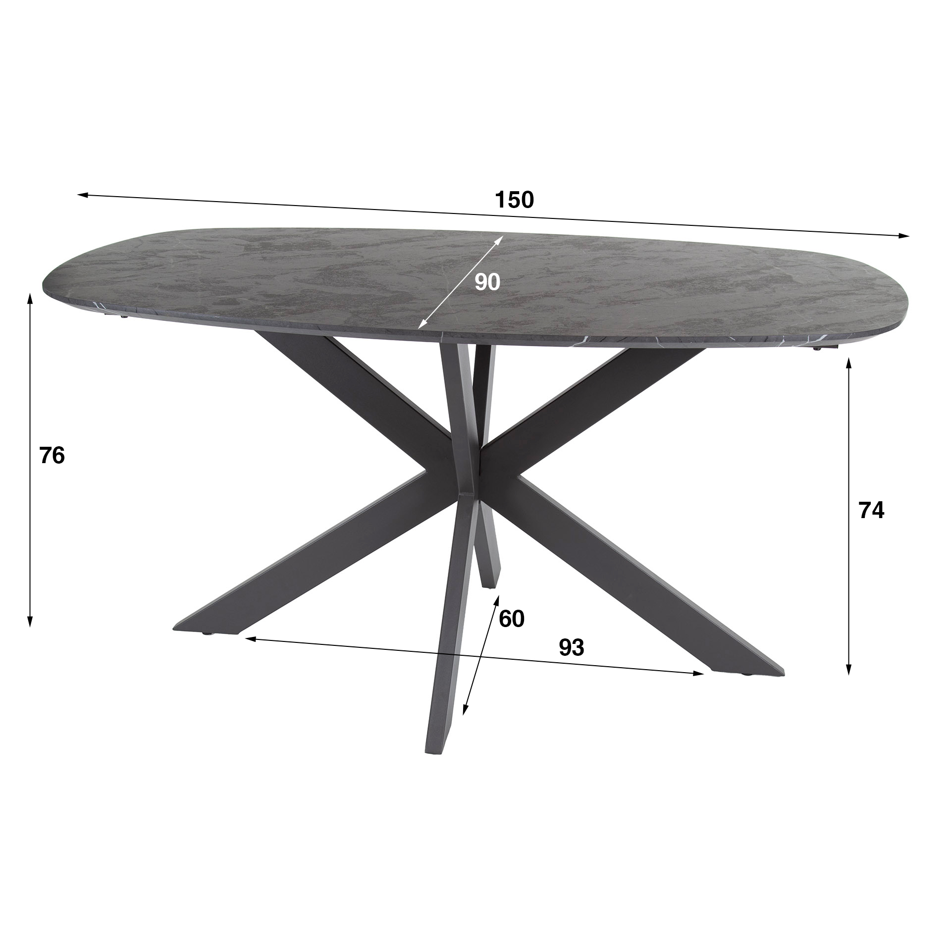 Dining table Onyx Cross Danish oval 150 cm - Graphite