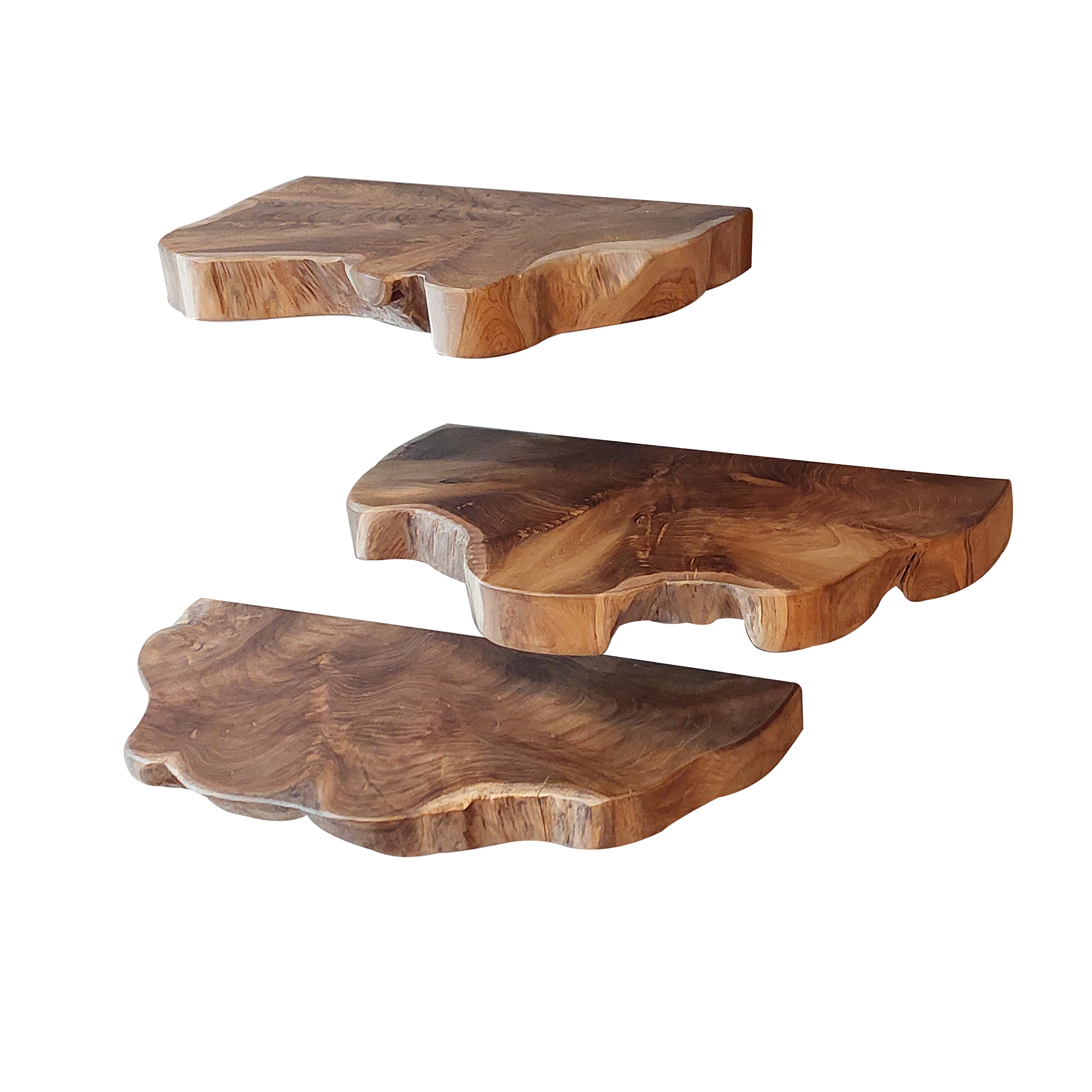 Wall shelf natural line set/3 / Solid recycled teak wood