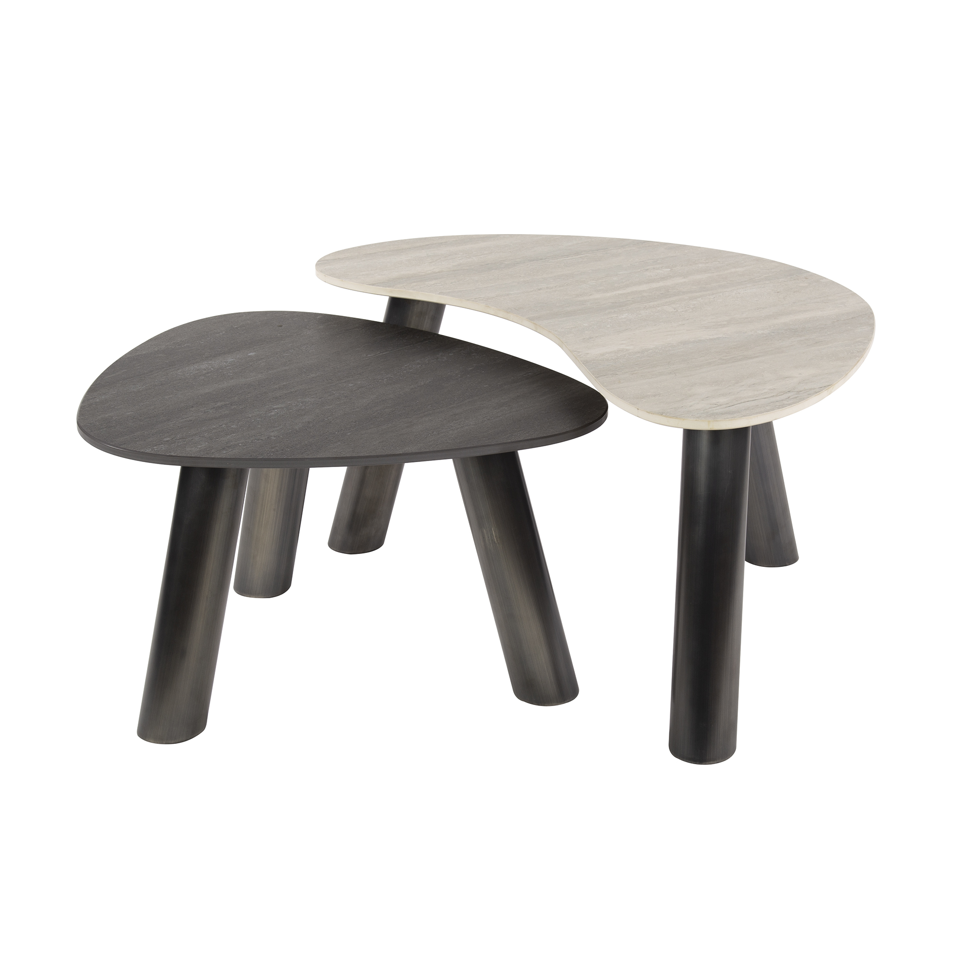 Coffee table Twin organic - Set 2 - Travertine black/grey