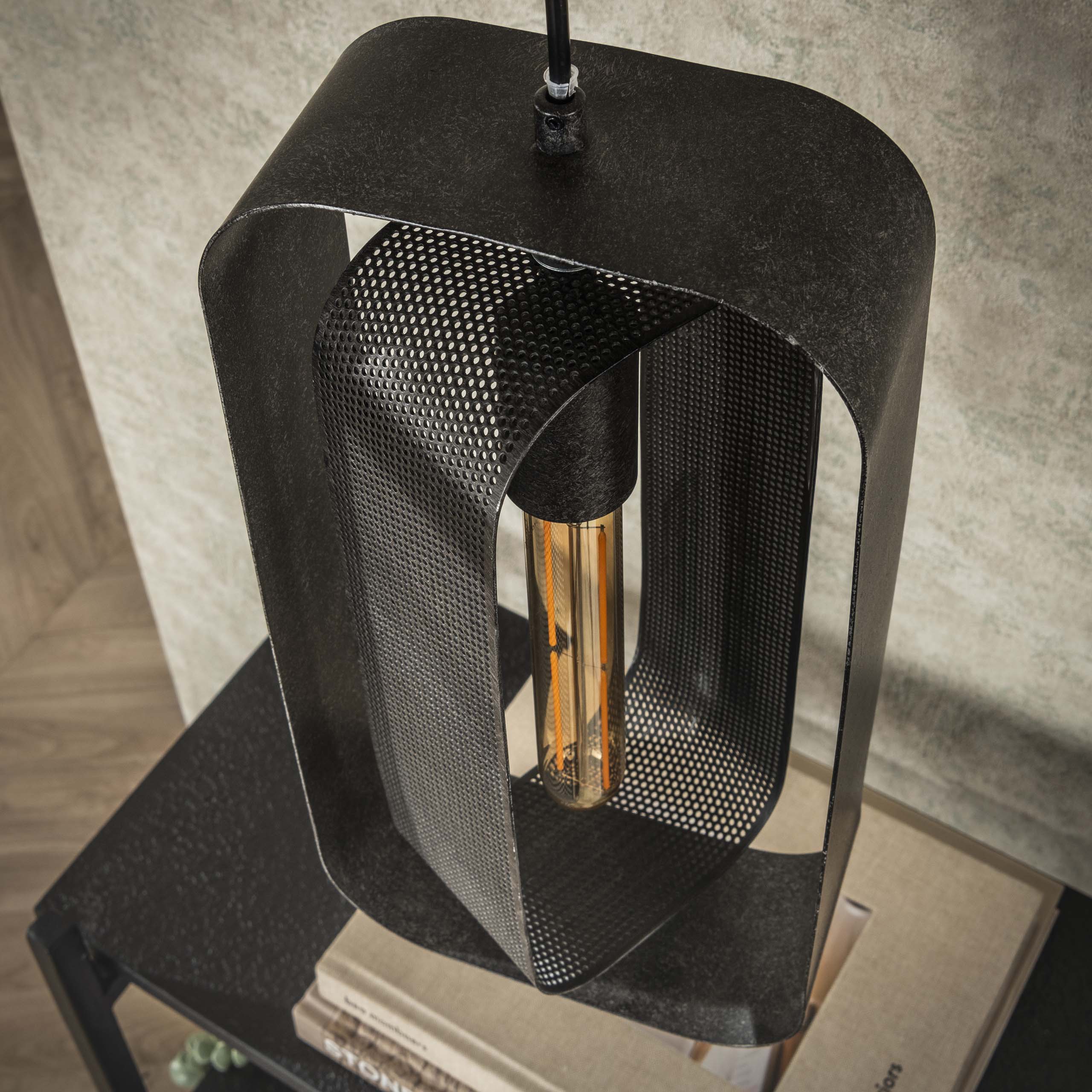 Lámpara colgante 3L malla rotar/Negro ártico