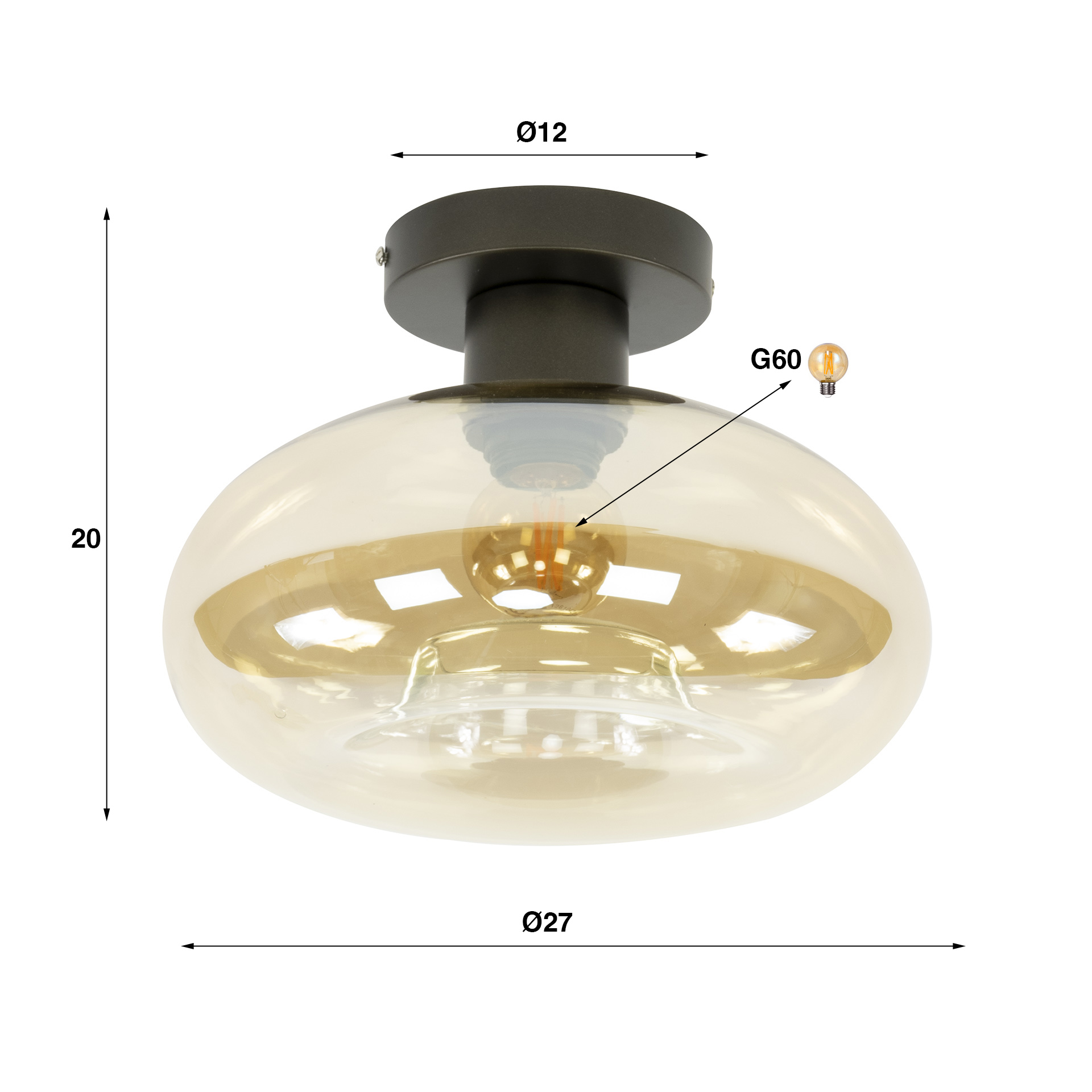 Ceiling lamp Soll 1-light - Amber glass