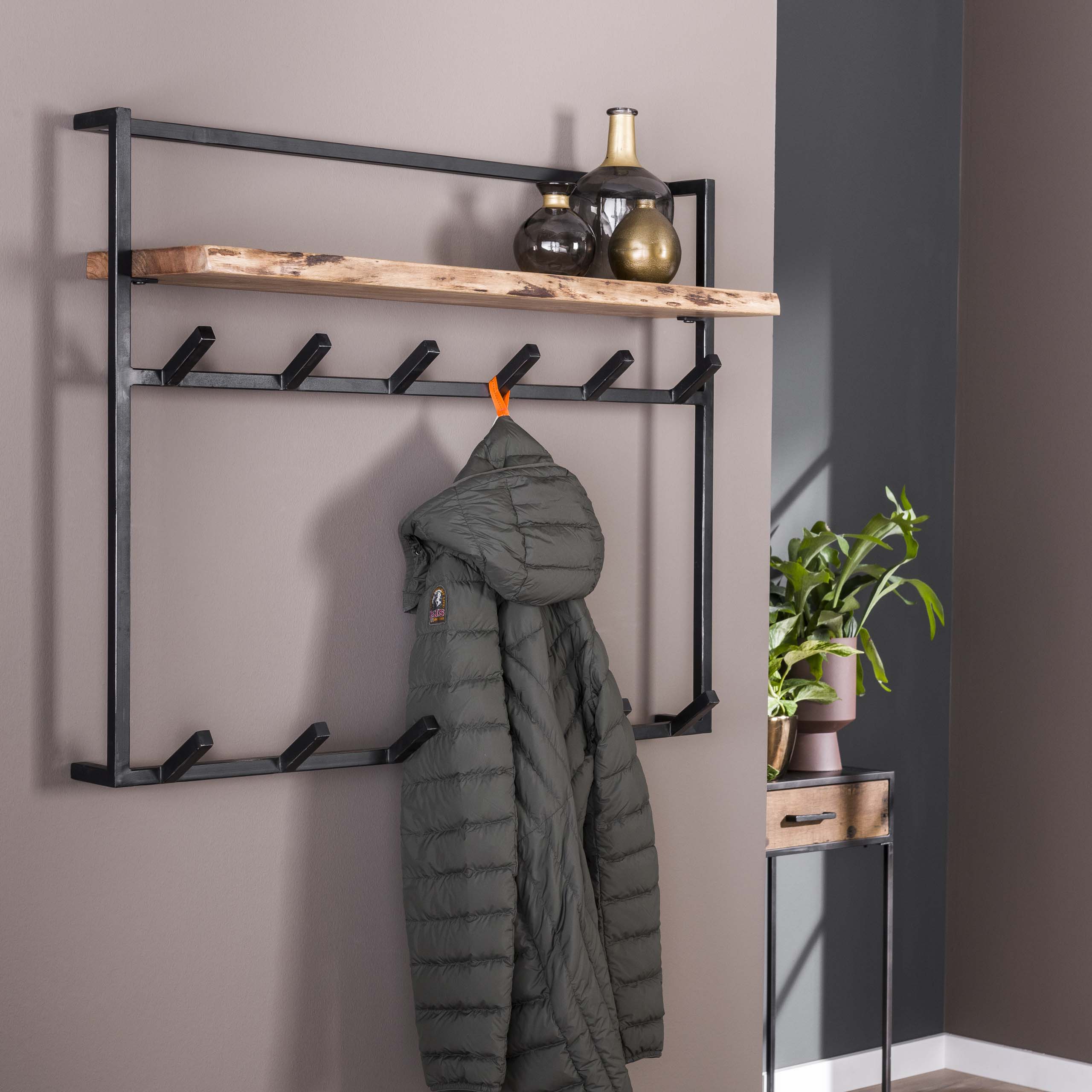 Coat rack air solid 12 hooks parcel shelf / Solid acacia natural
