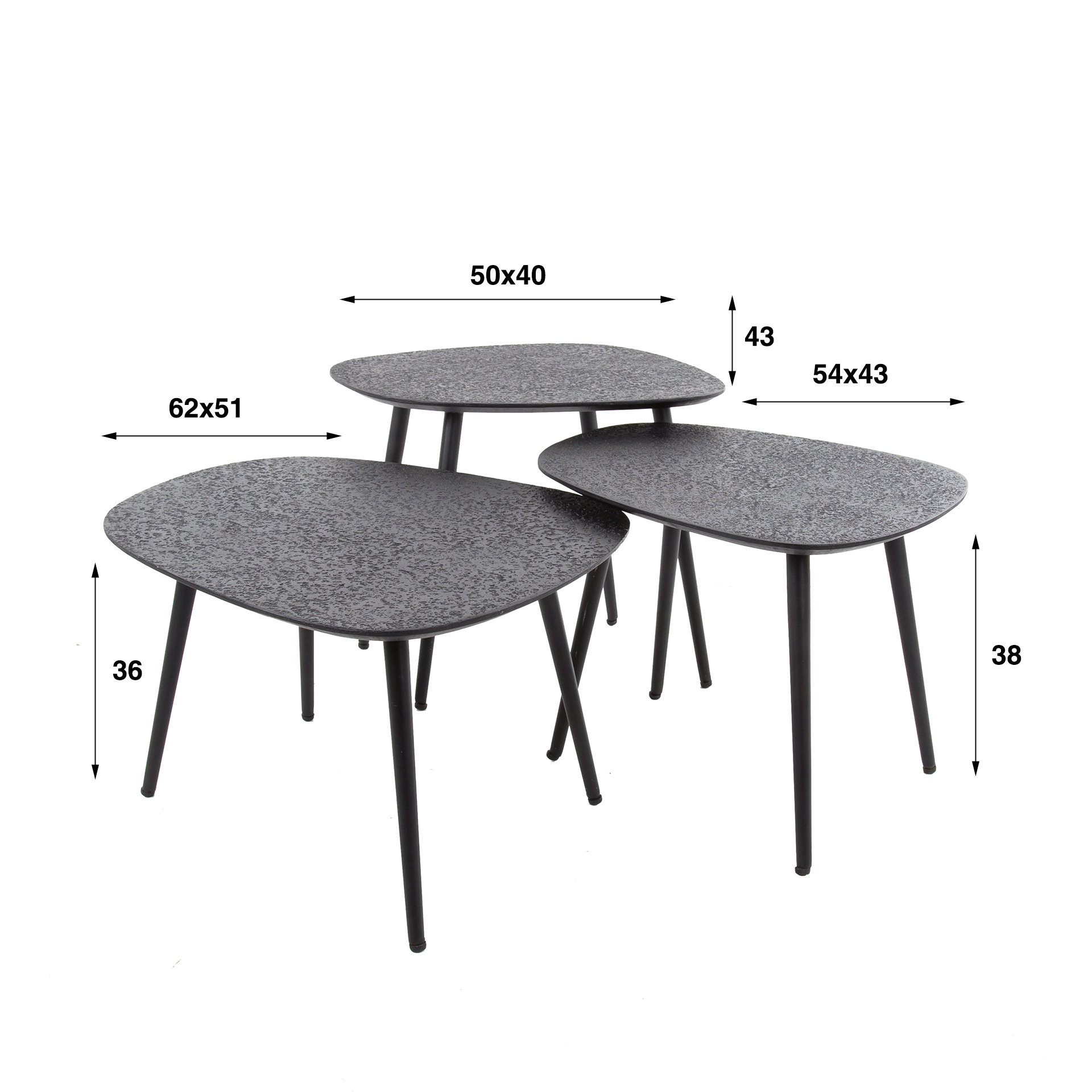 Coffee table Metallic quadrangular gray - Set of 3