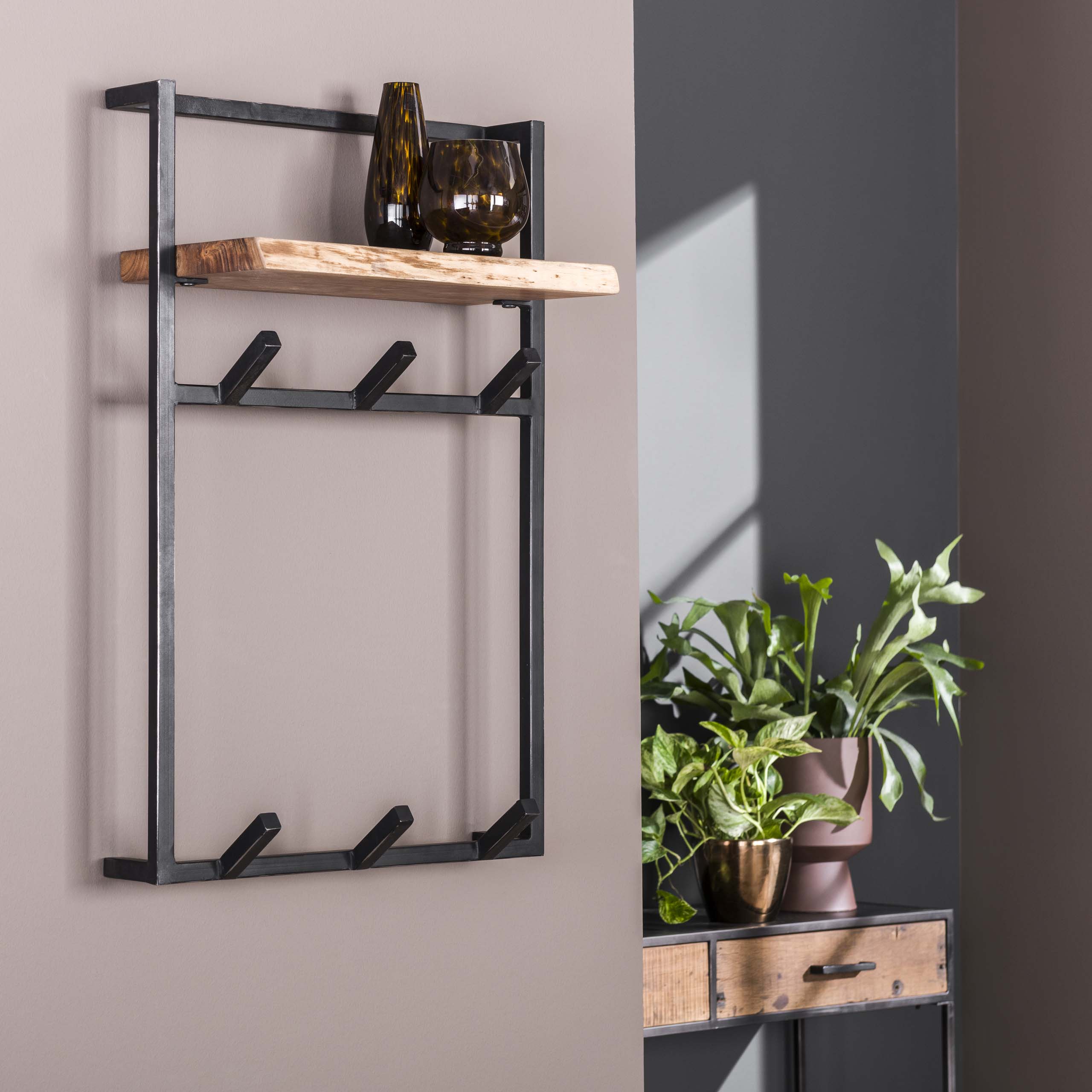 Coat rack Air Solid high - 6 hooks - Solid acacia
