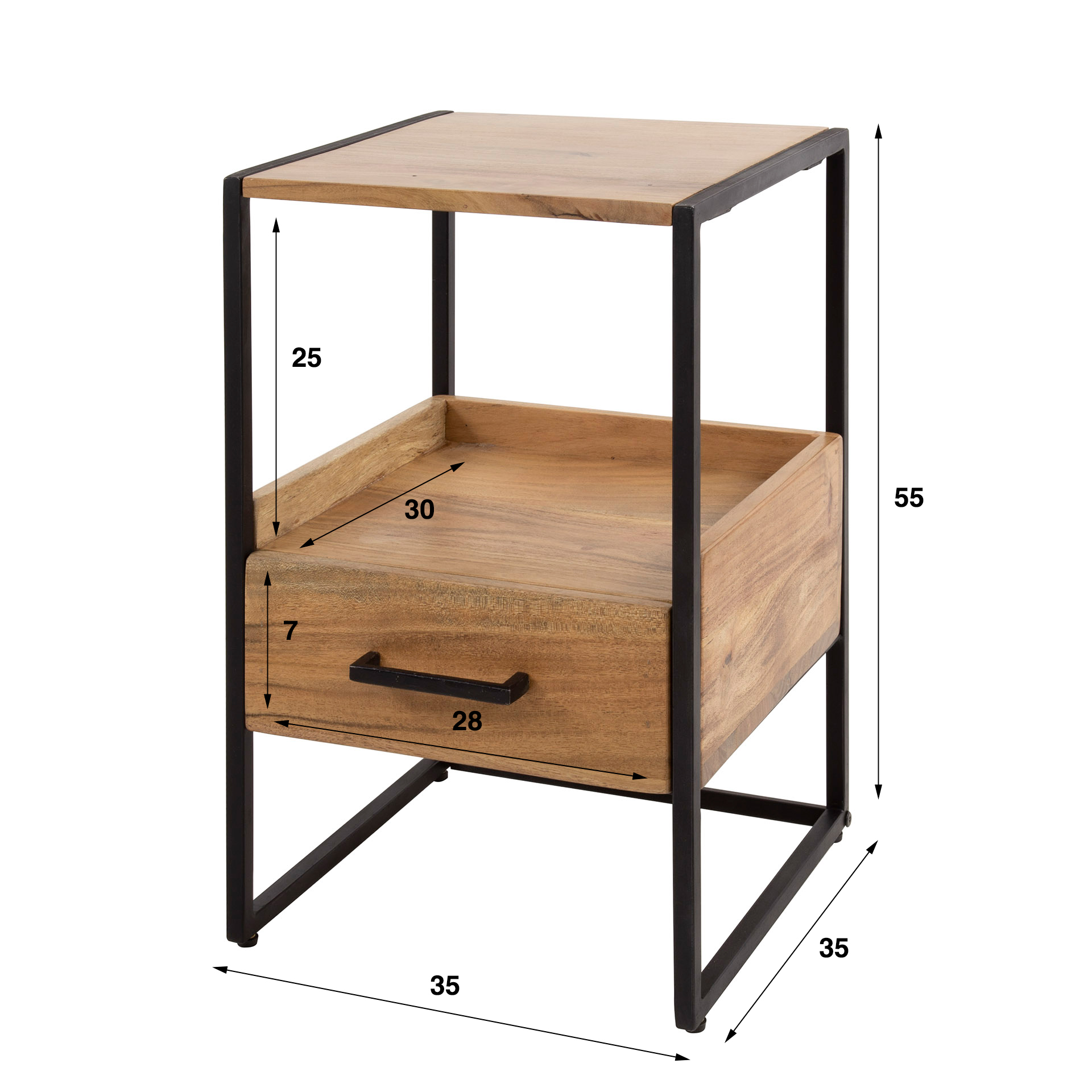 Bedside table 1L XS niche / Solid acacia natural