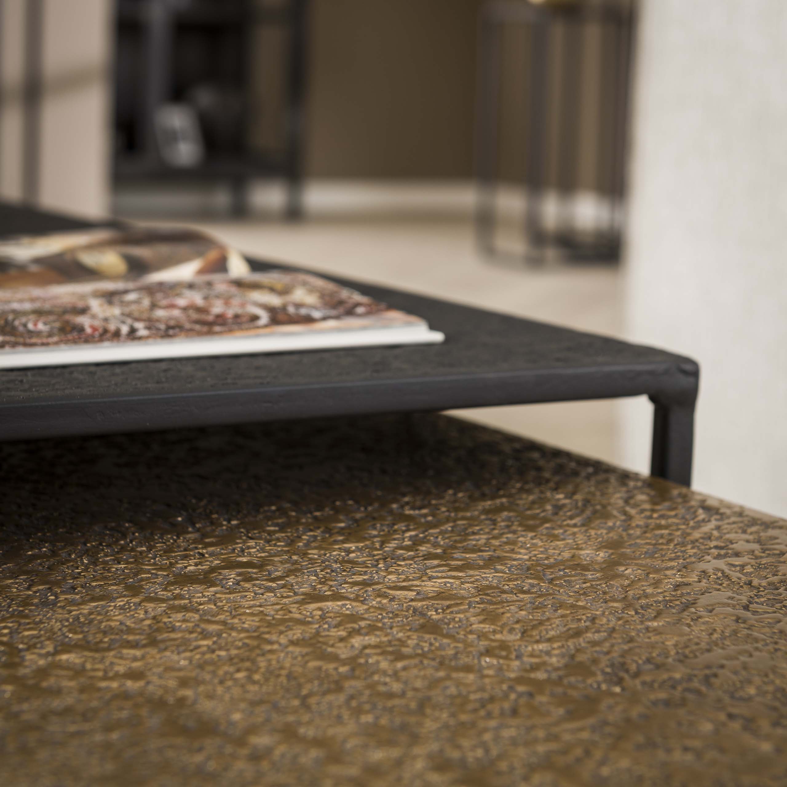 Mesa de centro rectangular metalizada gris - Juego de 2