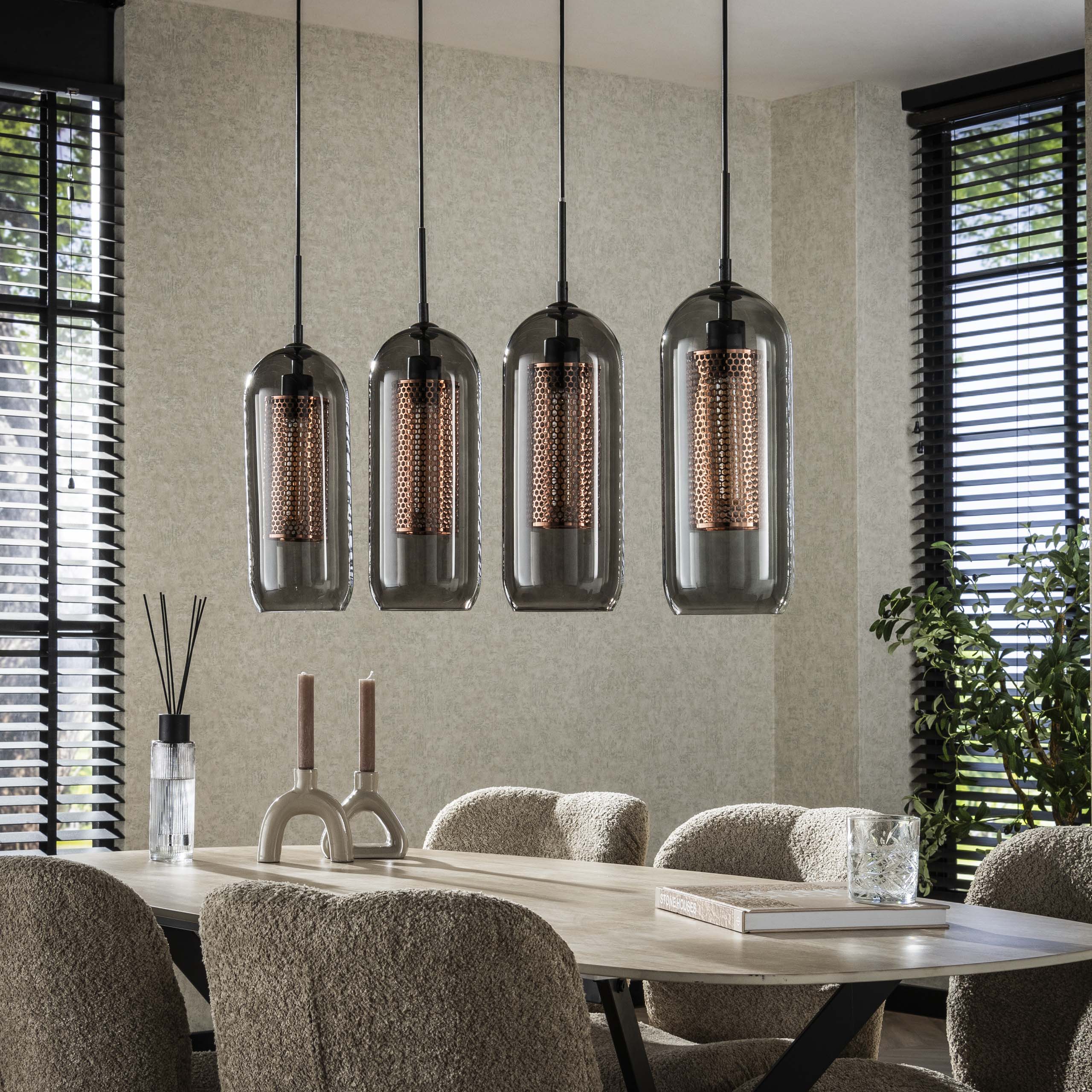 Hanging lamp 4L smoke glass-perforated steel / Artic black