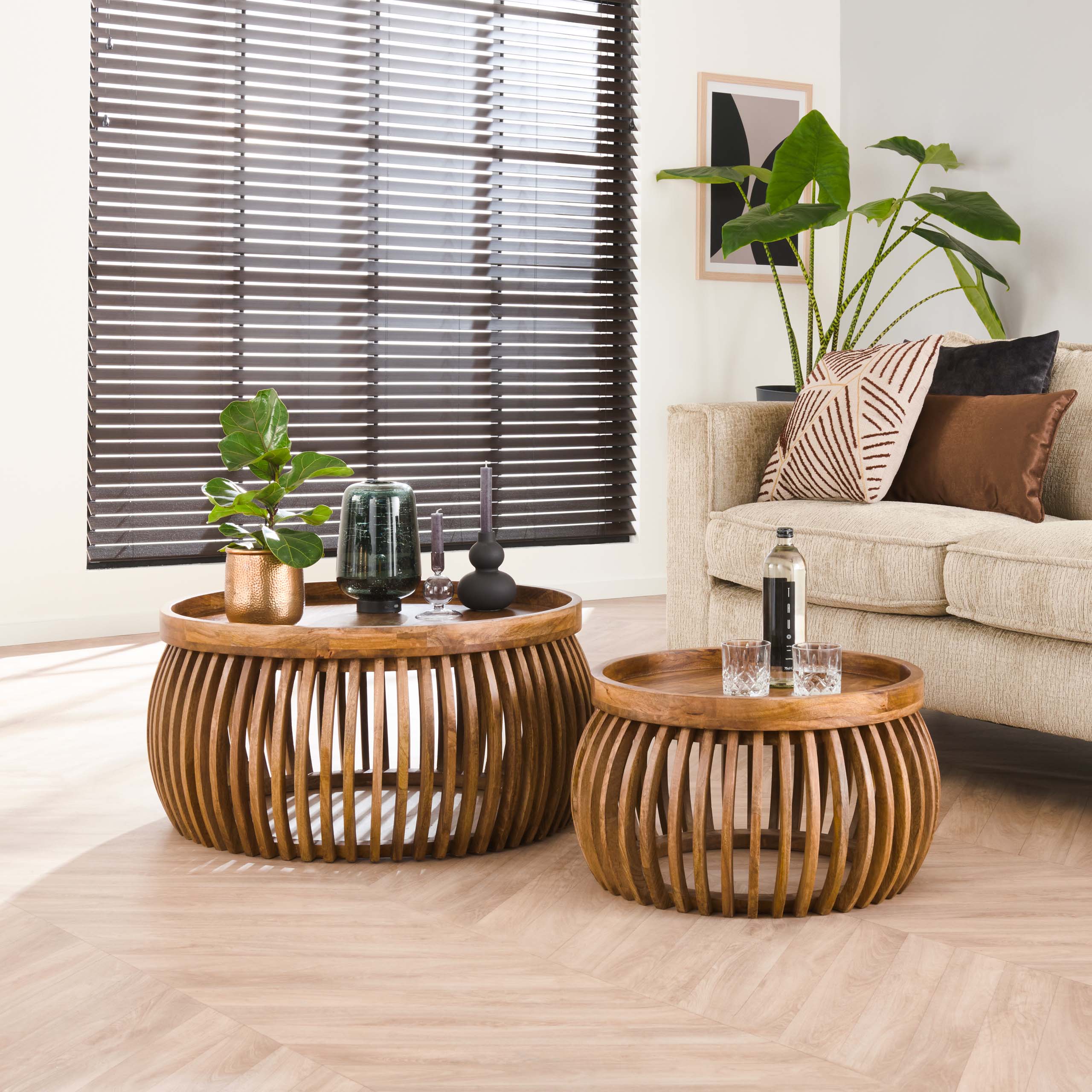 Coffee table Tweak Curve - set of 2 - Solid mango sand