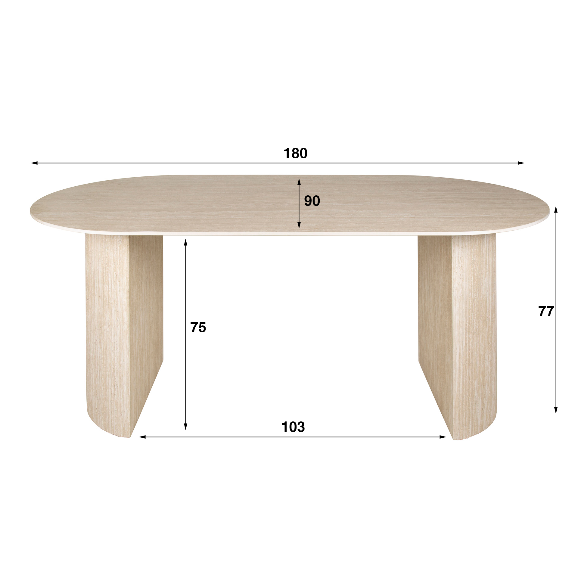 Romano Arch dining table flat oval 180 cm - Ceramic travertine