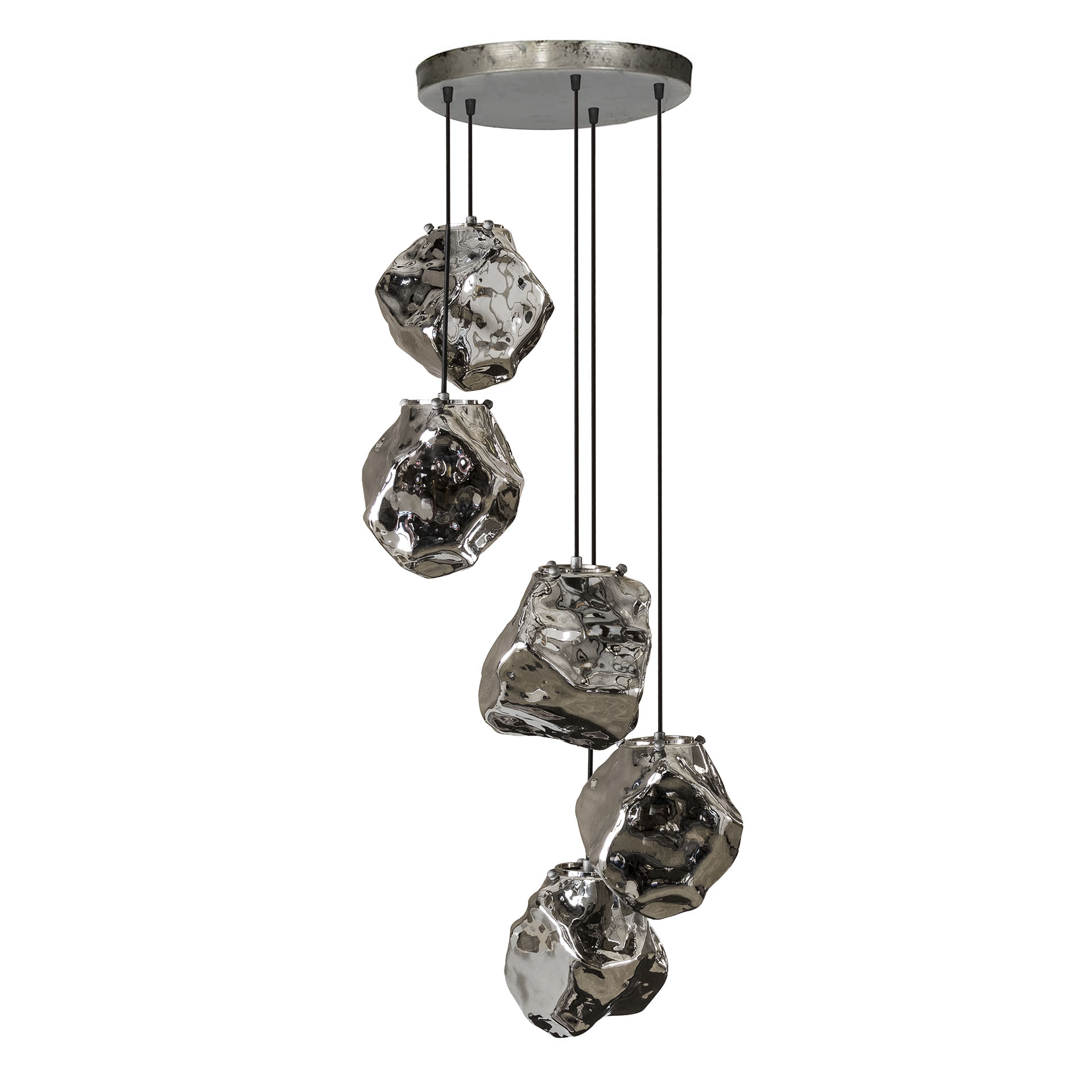 Hanging lamp 5L rock stepped / Chromed glass