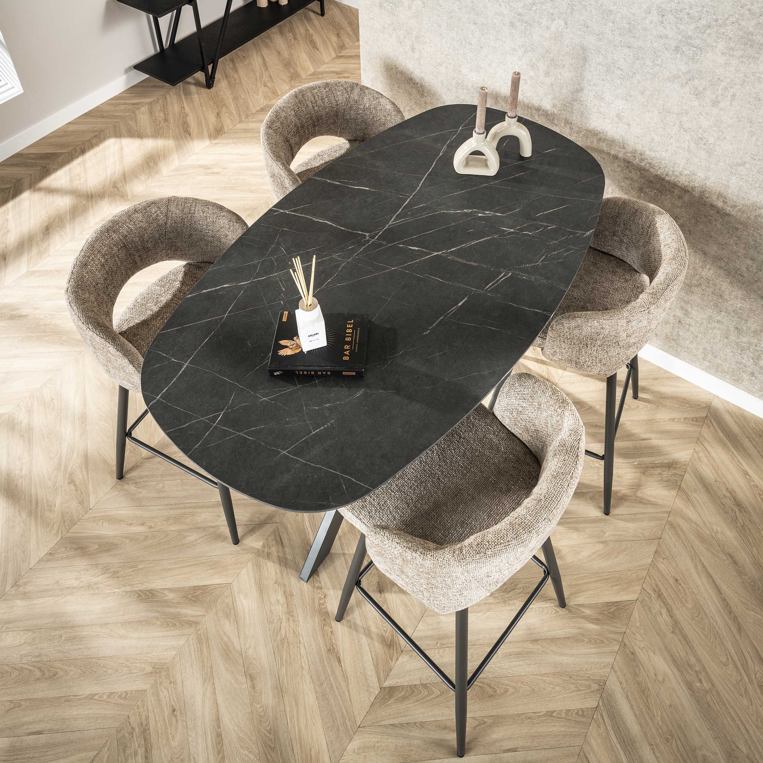 Bar table cross frame Danish oval / 3D black brown