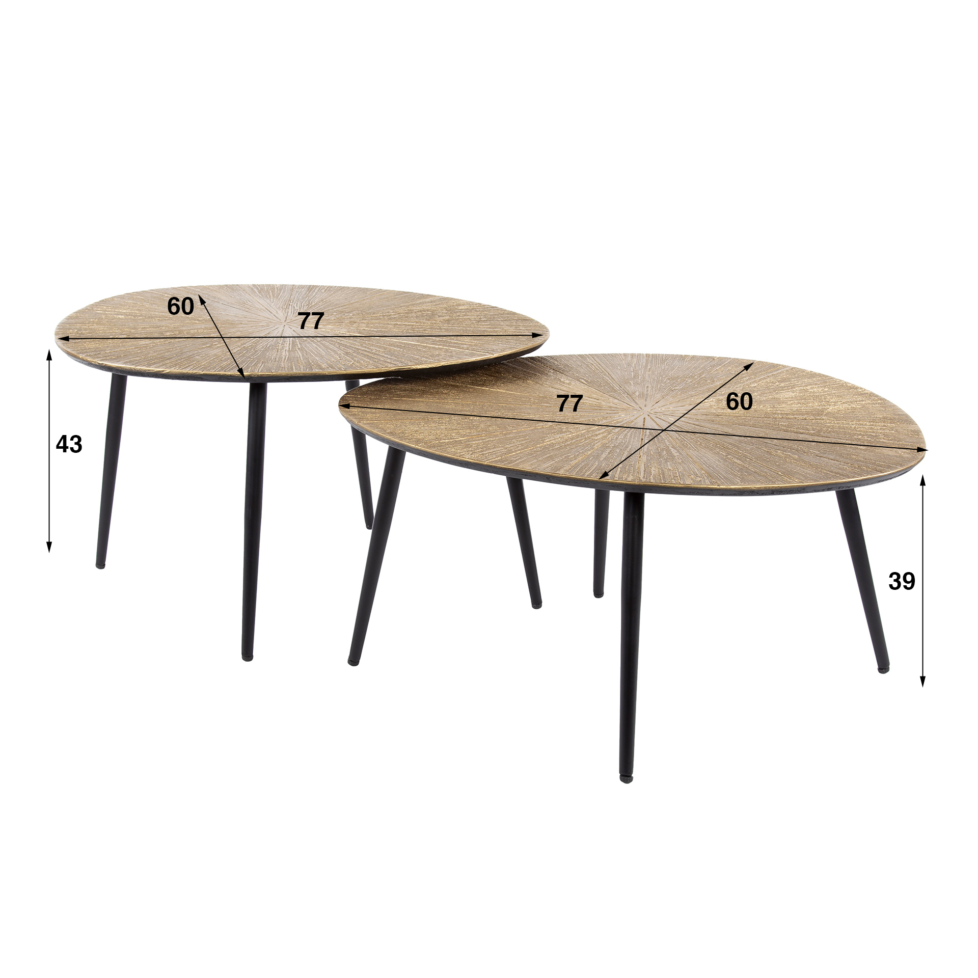 Coffee table Ray organic - Set of 2 - Antique gold