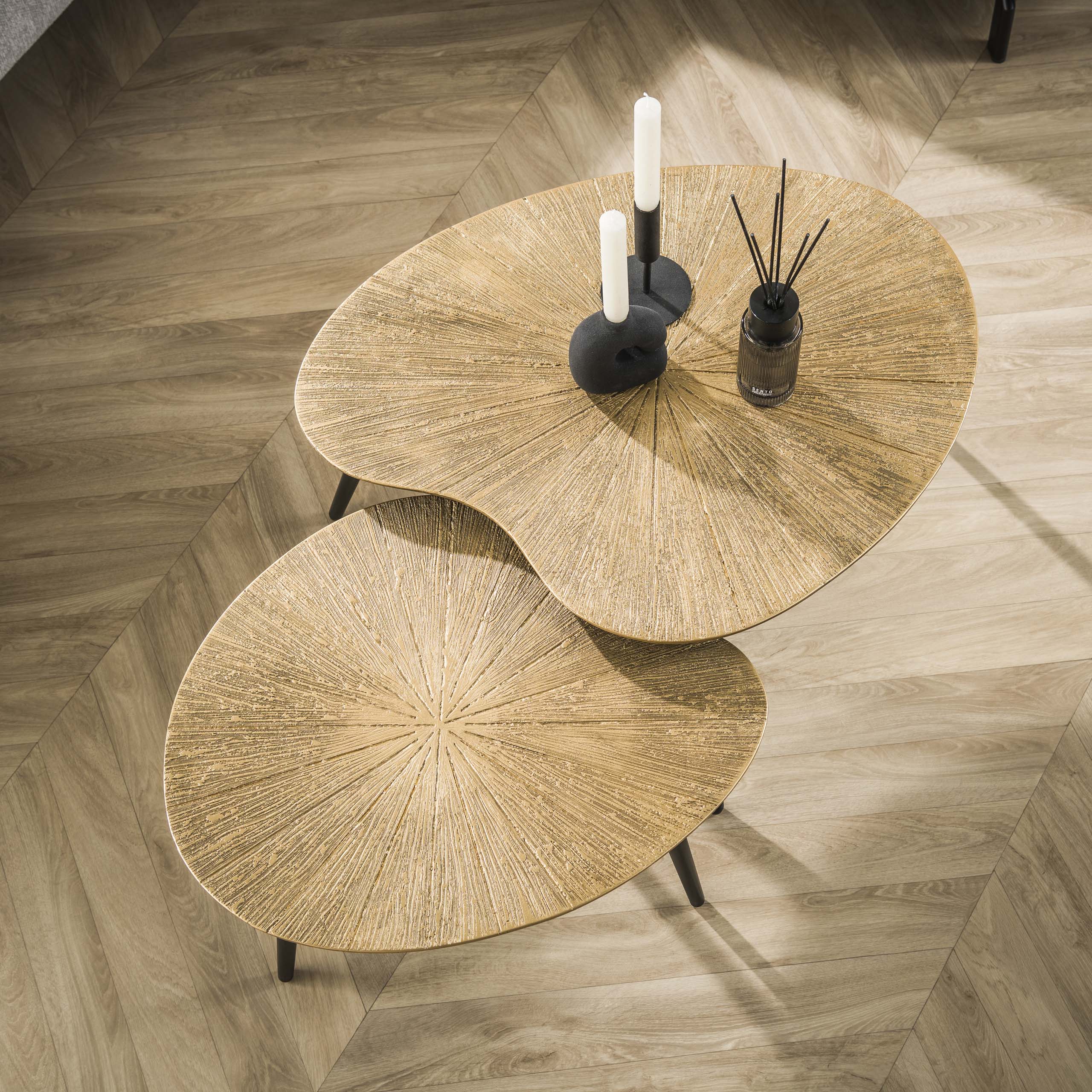 Coffee table Ray kidney-shaped - set of 2 - antique gold